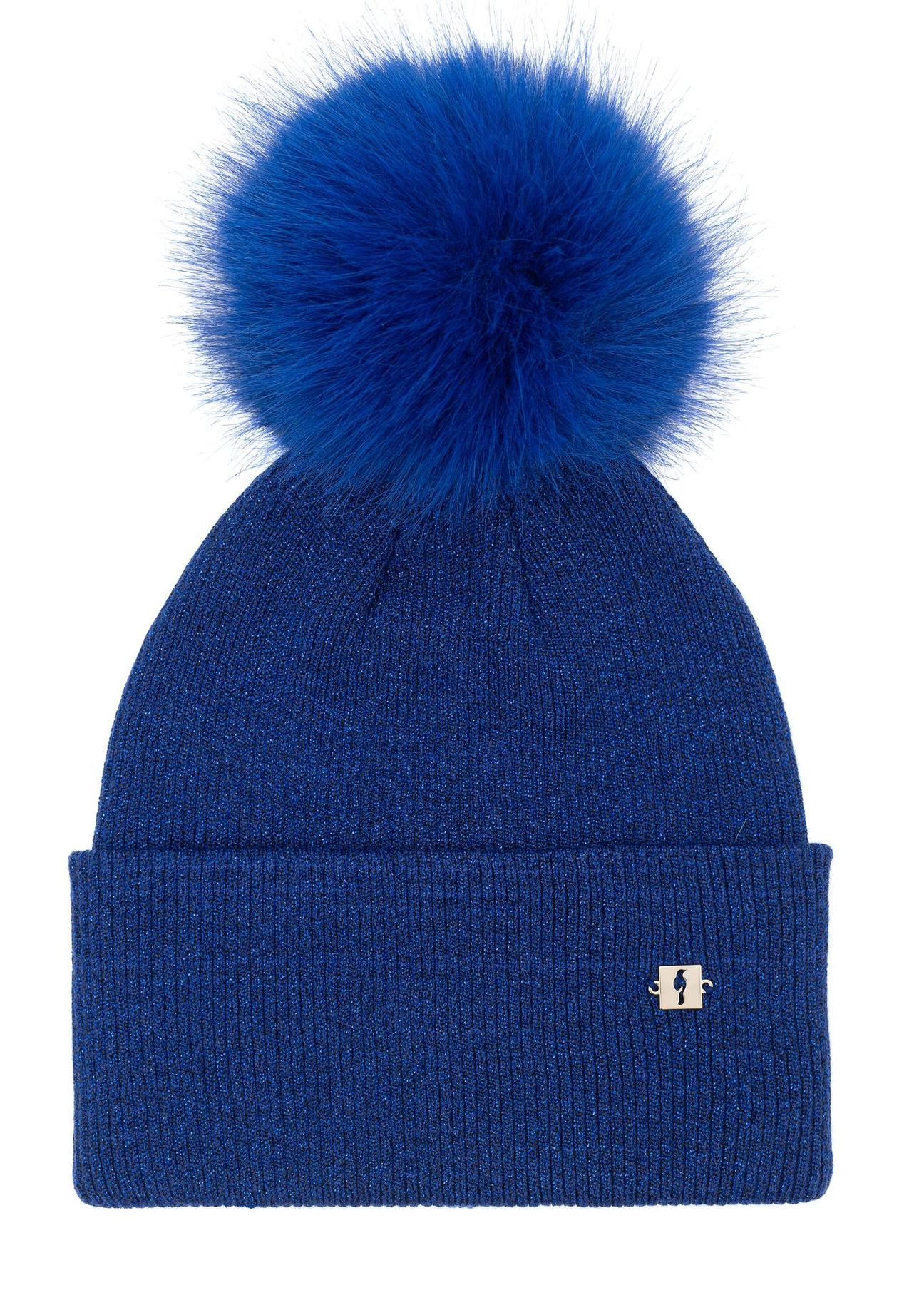 Blue winter hat with pompom CZADT-0161-61(Z24)-01