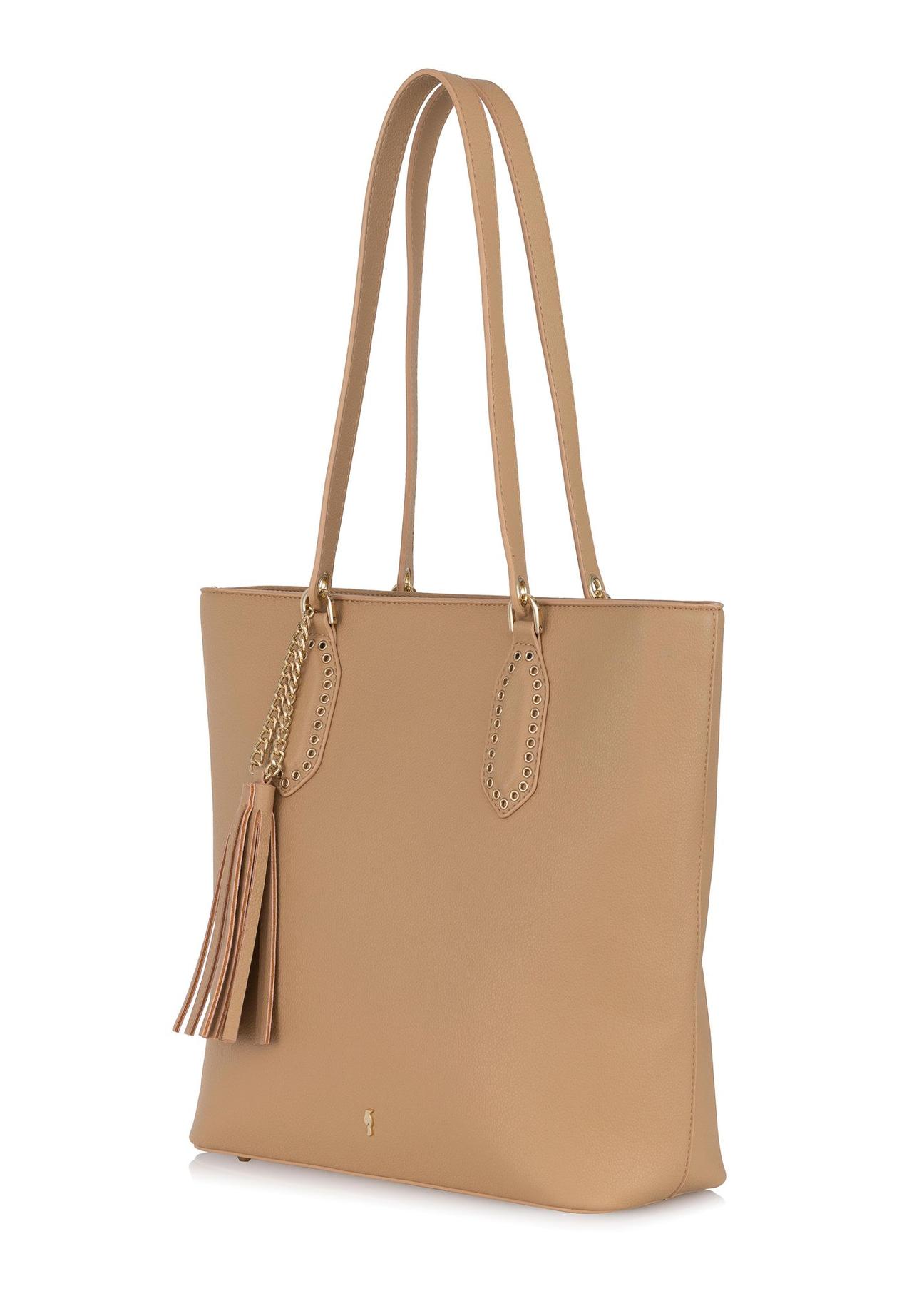 Beige padded faux leather shopper bag TOREC-0905-80(W24)-03