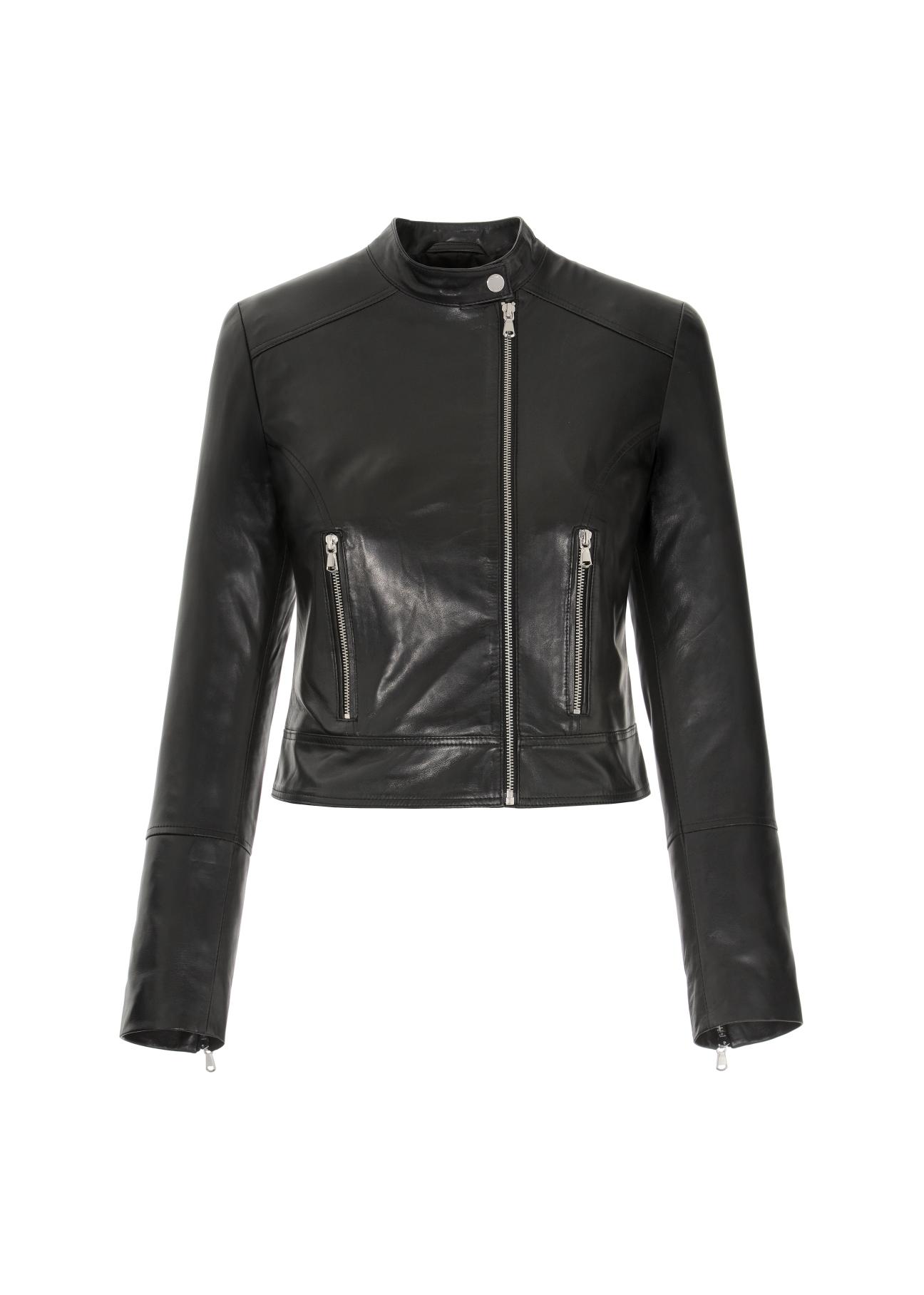 Women's leather jacket with stand-up collar KURDS-0305-4229(KS)-03