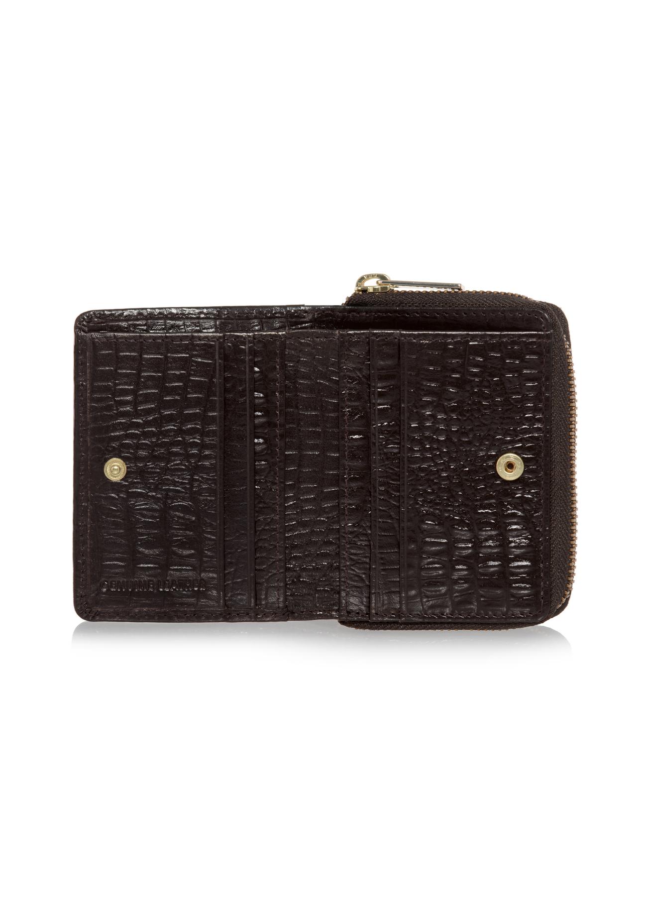 Dark brown leather women's croco wallet PORES-0810-90(W23)-04