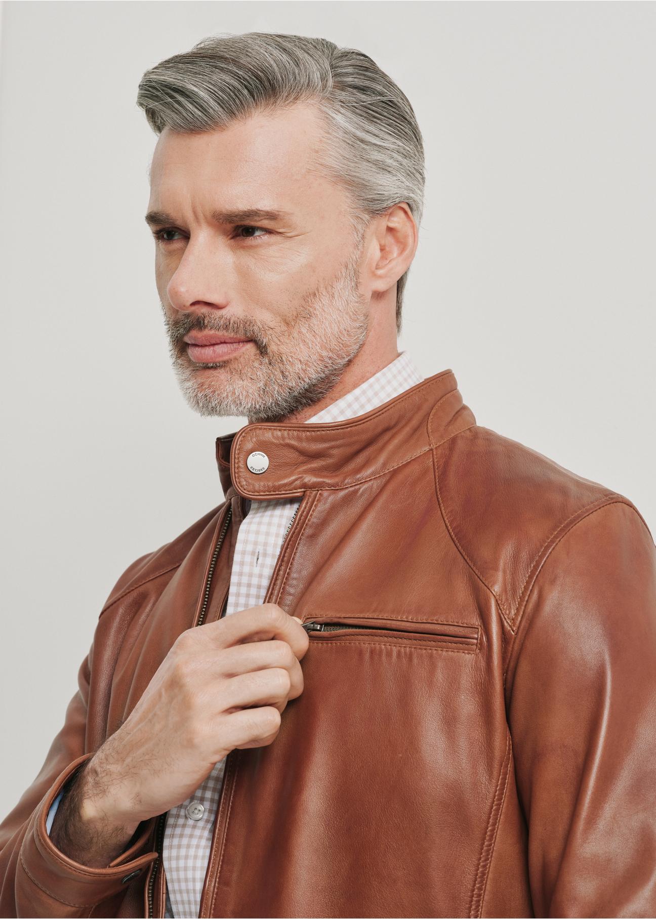 Brown classic leather jacket for men KURMS-0328-1373(W24)-03