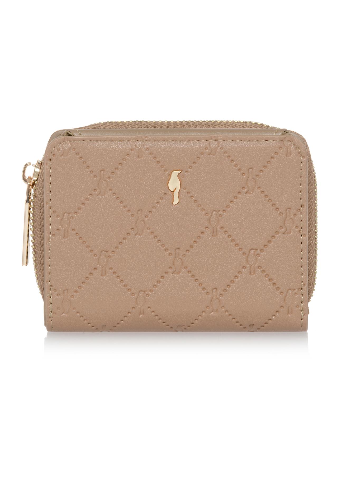 Small beige women's wallet with monogram POREC-0349-81(Z24)-01