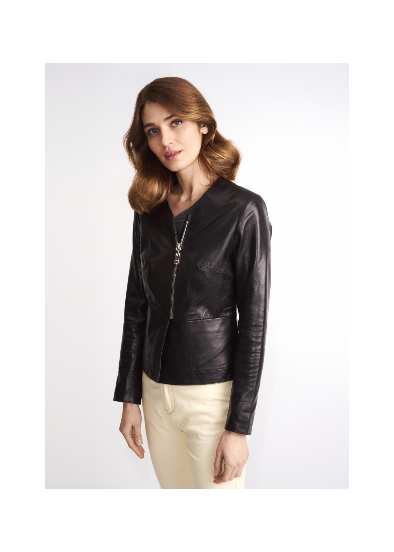 Women's classic black leather jacket KURDS-0232-4229(Z23)-02