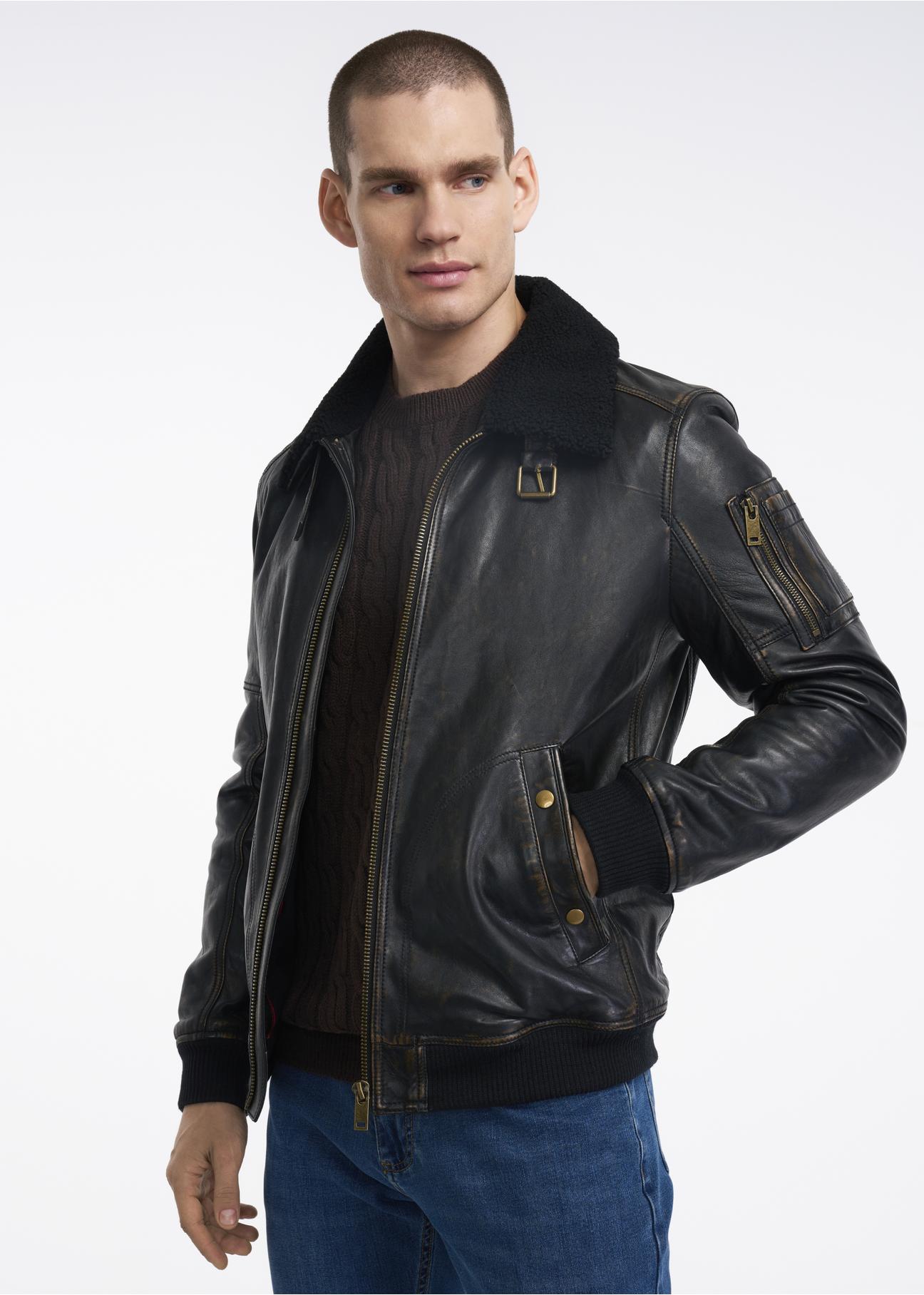 Men's leather jacket in bomber jacket style KURMS-0286-1251(Z22)-02