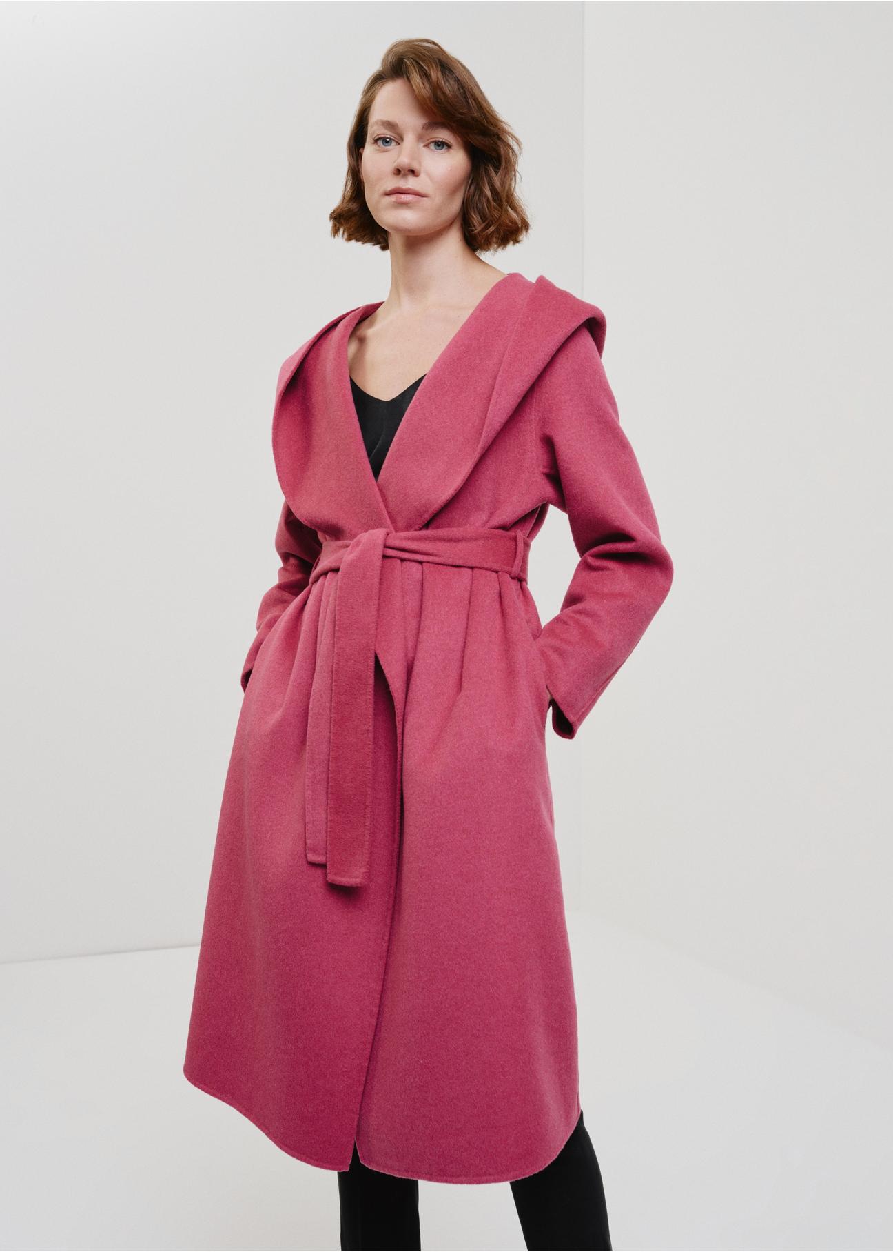 Women's long raspberry oversize coat PLADT-0052-32(W24)-03