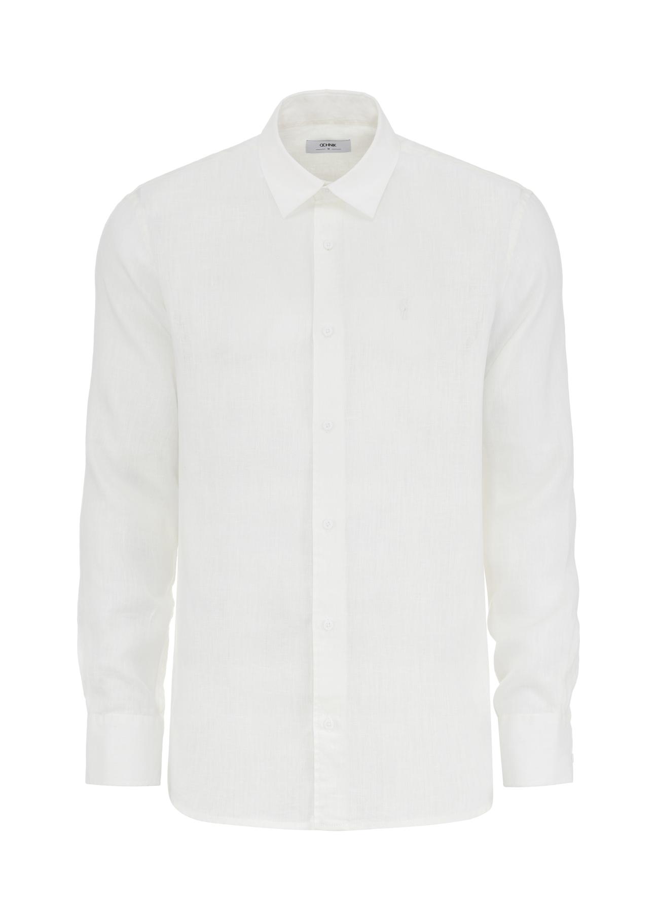 Cream linen men's shirt KOSMT-0321-12(W24)-04