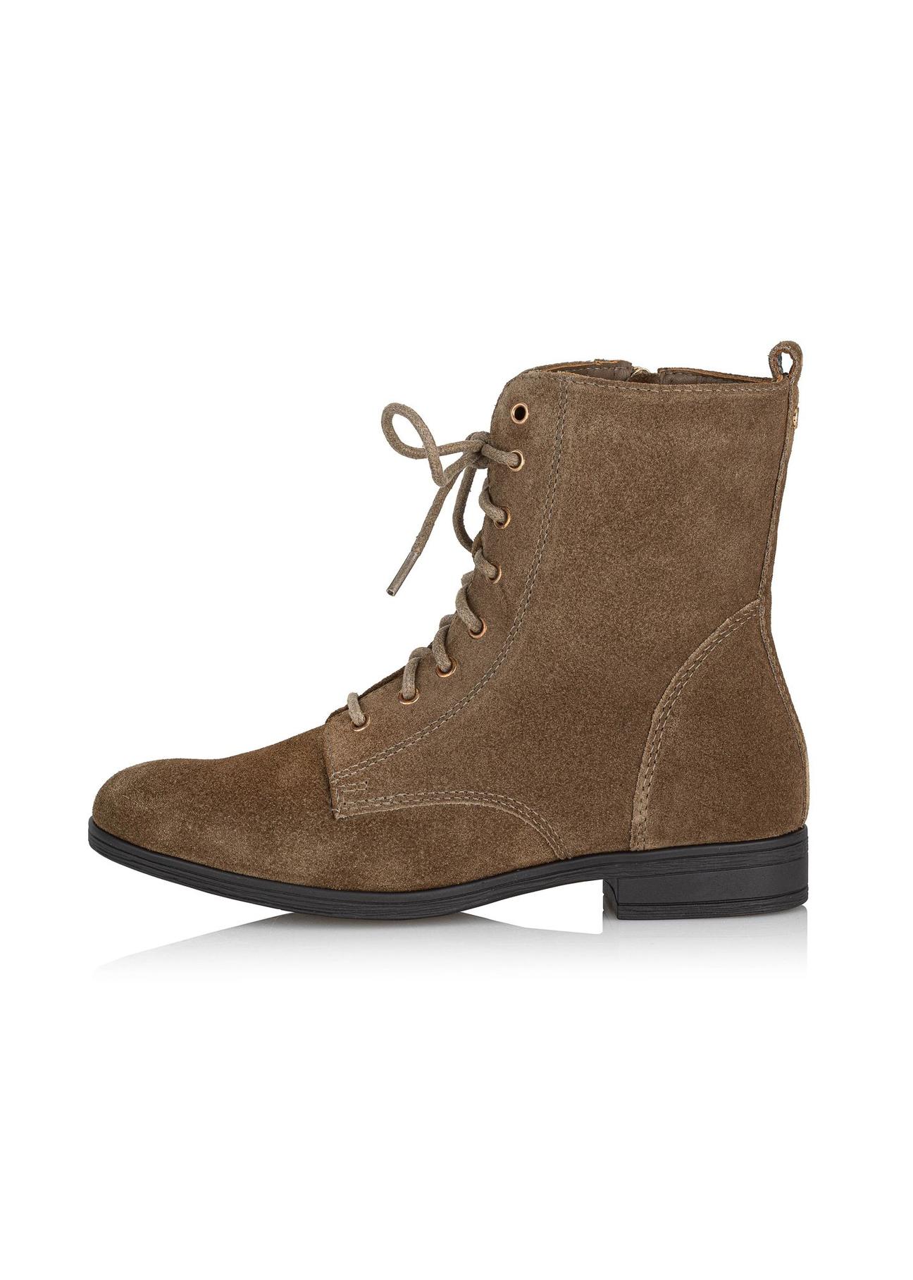 Women's suede ankle boots in khaki color BUTYD-1008-82(Z24)-03