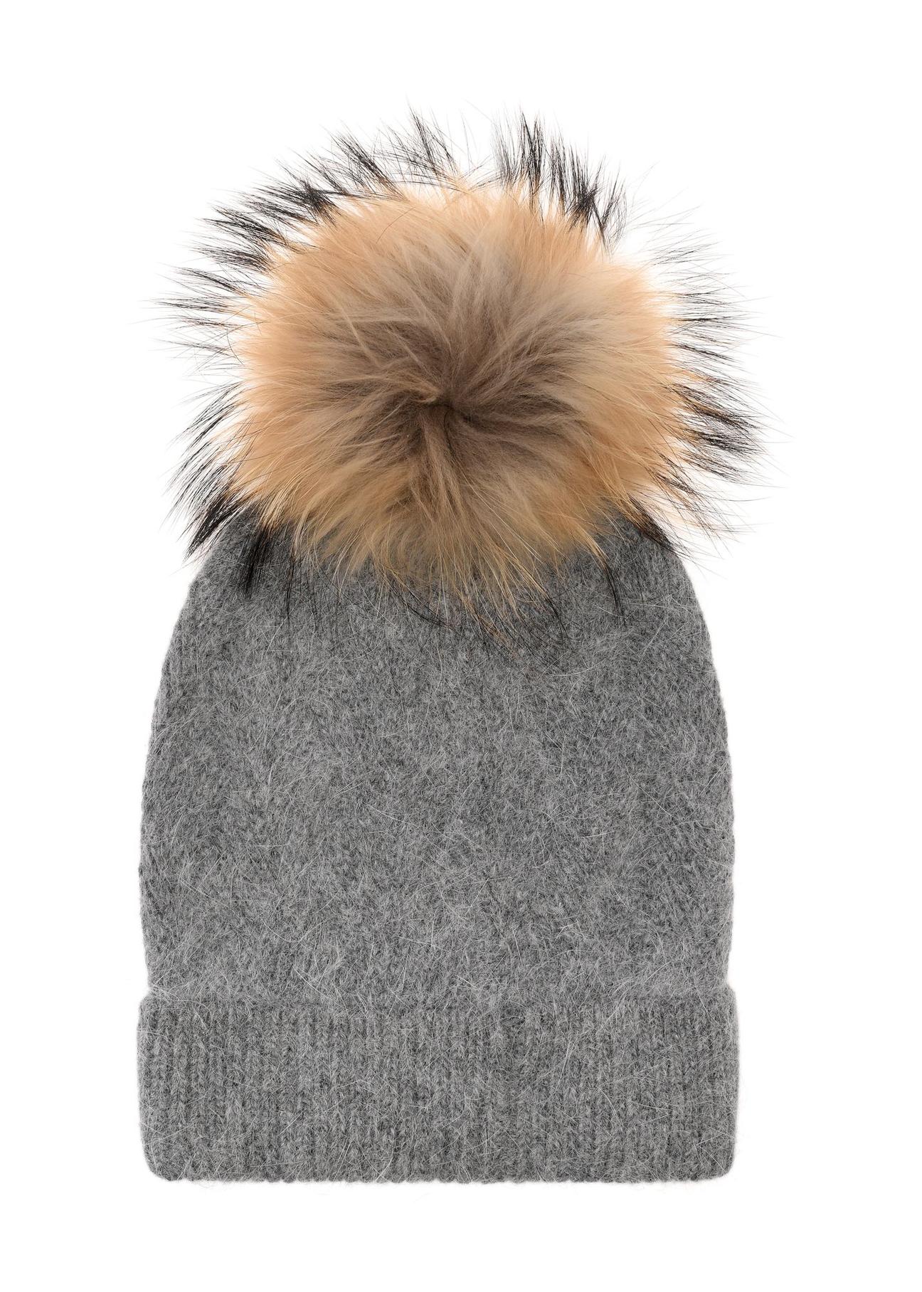 Gray women's winter hat with pompom CZADT-0040B-91(Z24)