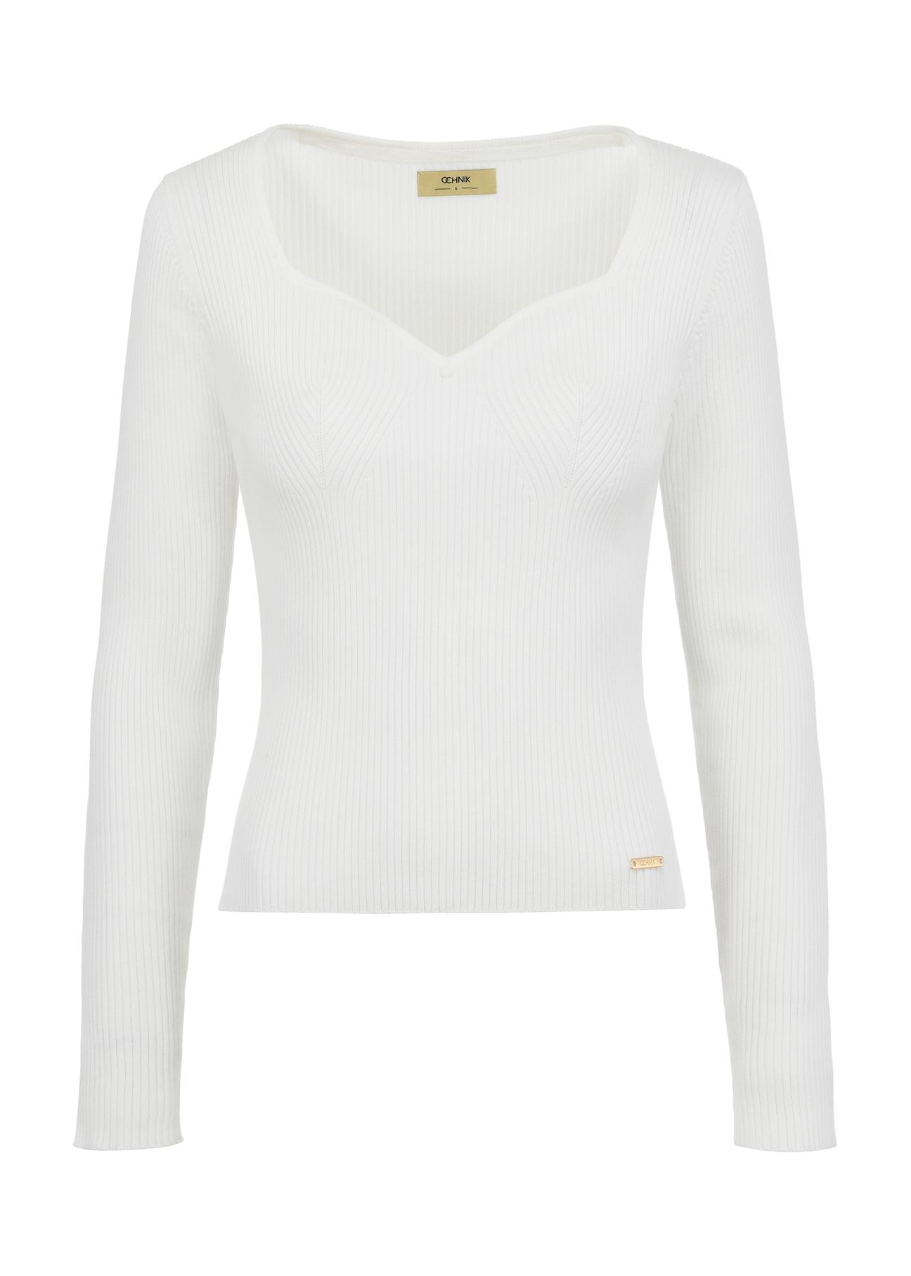 Cream sweater with heart-shaped neckline SWEDT-0206-12(W24)-04