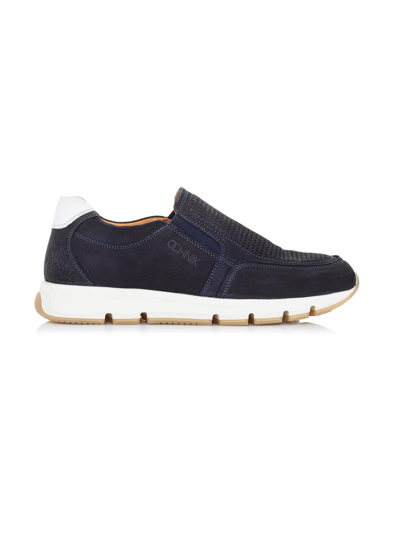 Navy blue leather men's sneakers BUTYM-0433-69(W23)-01