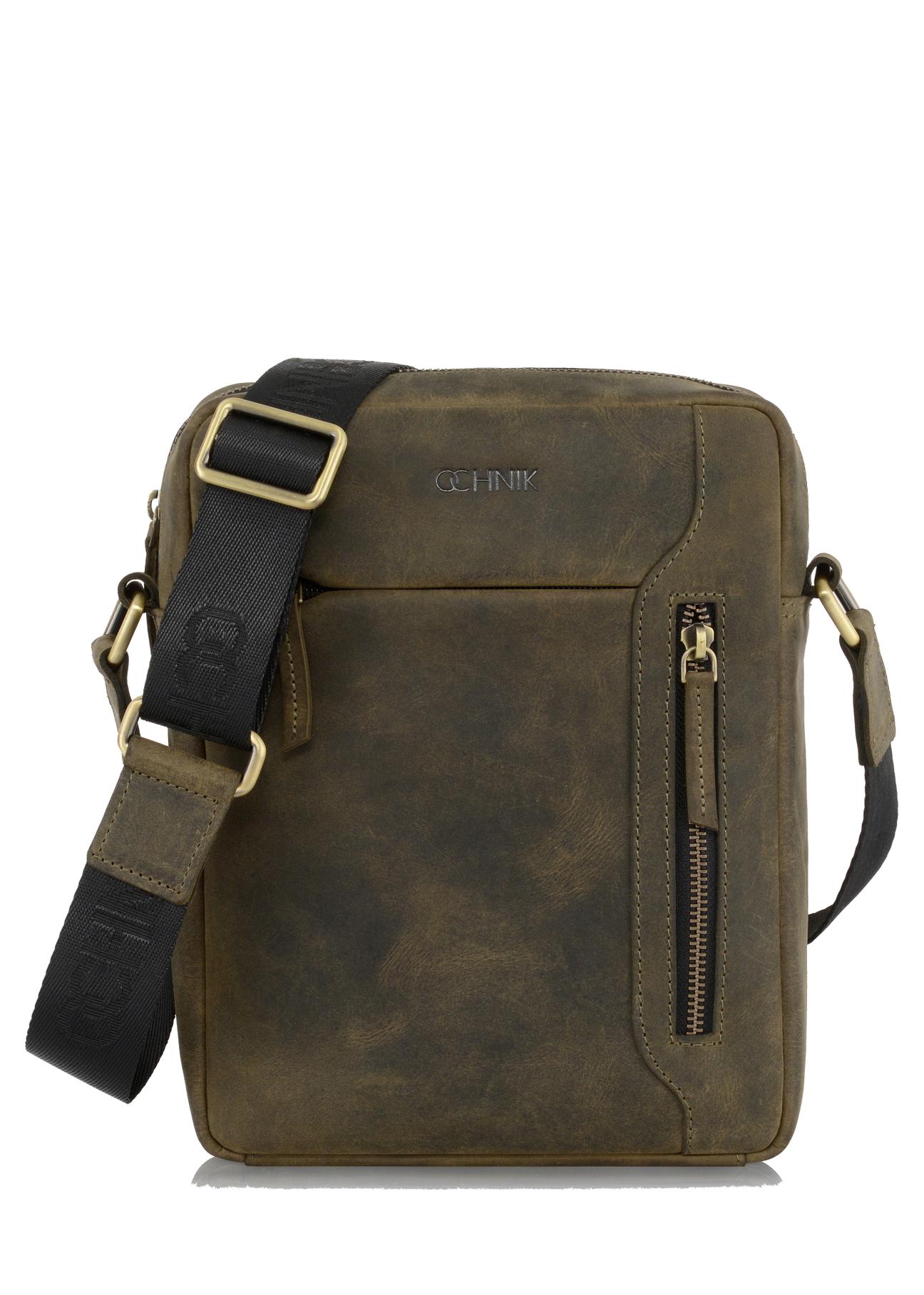 Men's khaki leather bag TORMS-0301-51(W23)-01