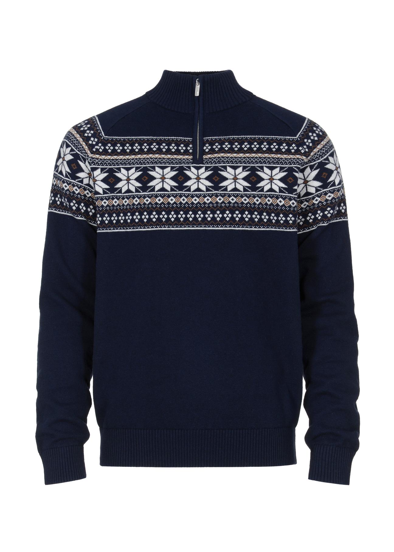 Men's navy blue sweater with Norwegian pattern SWEMT-0133-69(Z23)-03