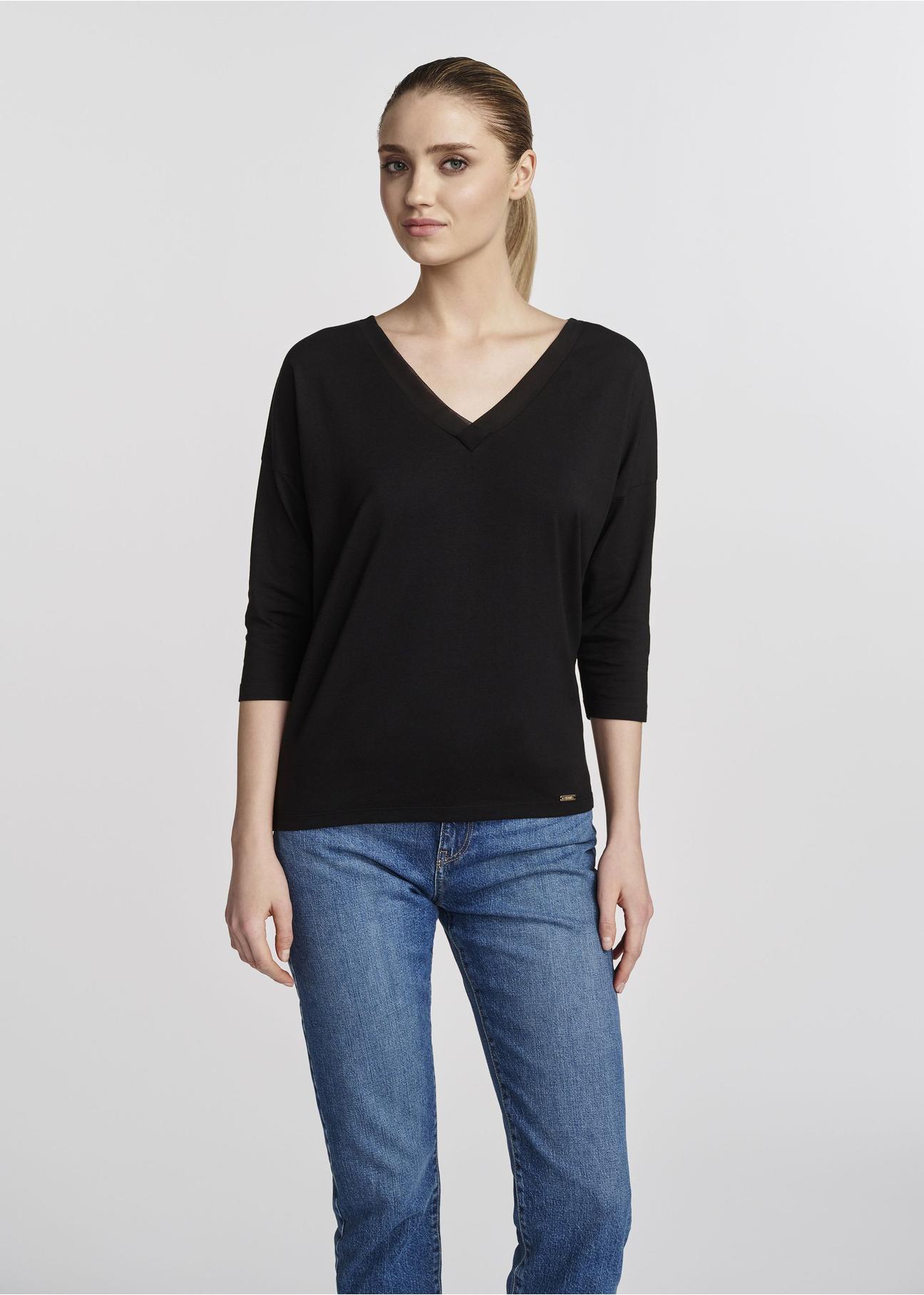 Black women's blouse BLUDT-0156-99(W25)-02