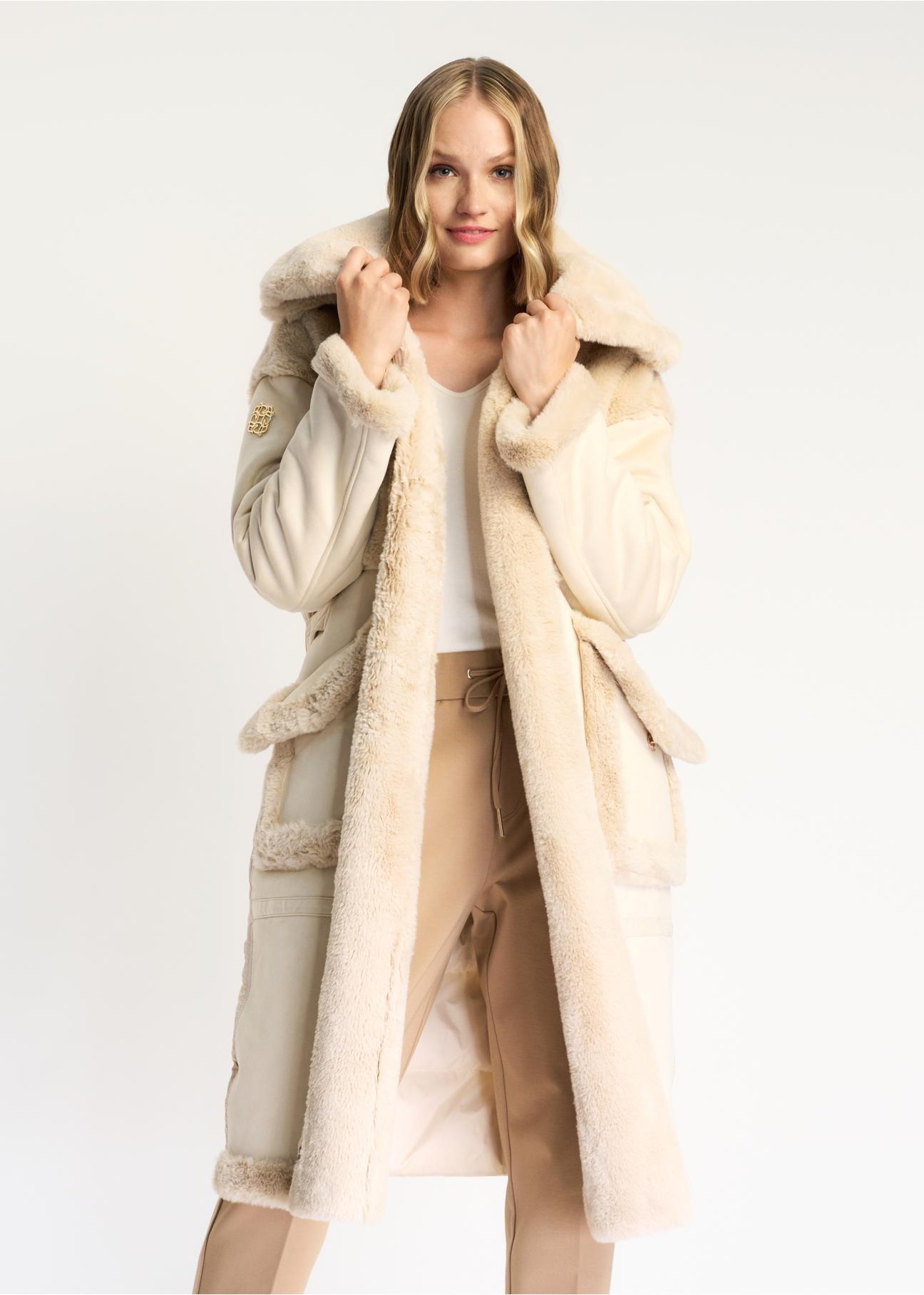 Women's artificial fur coat with hood FUTDP-0014-16(Z22)-01