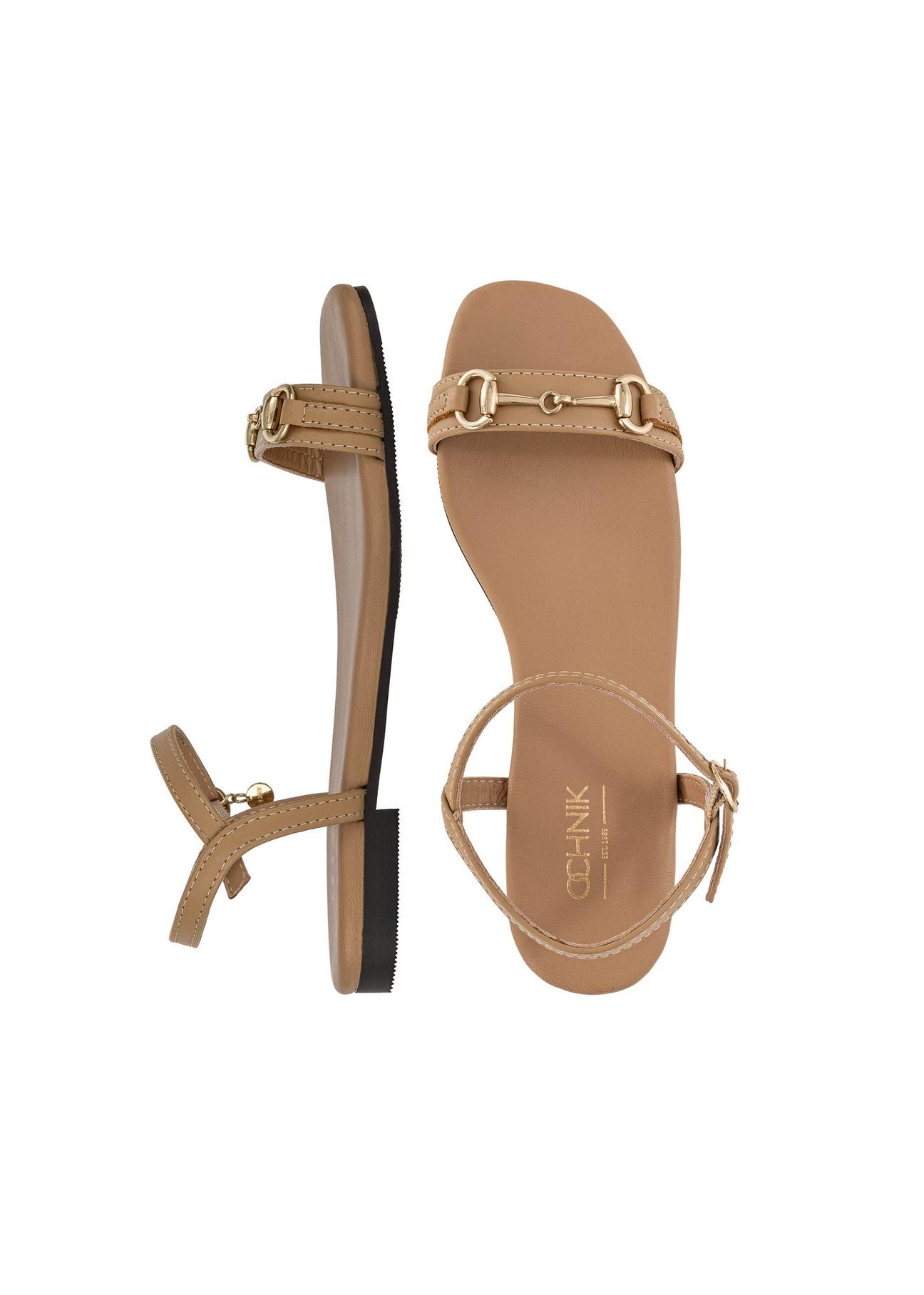 Beige leather sandals with buckle BUTYD-1056-81(W24)-04