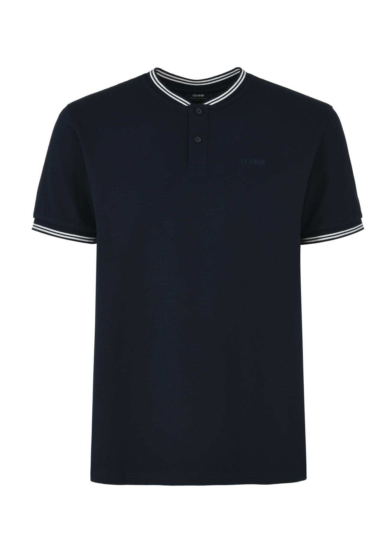 Navy blue polo shirt with stand-up collar POLMT-0066-69(W24)-04