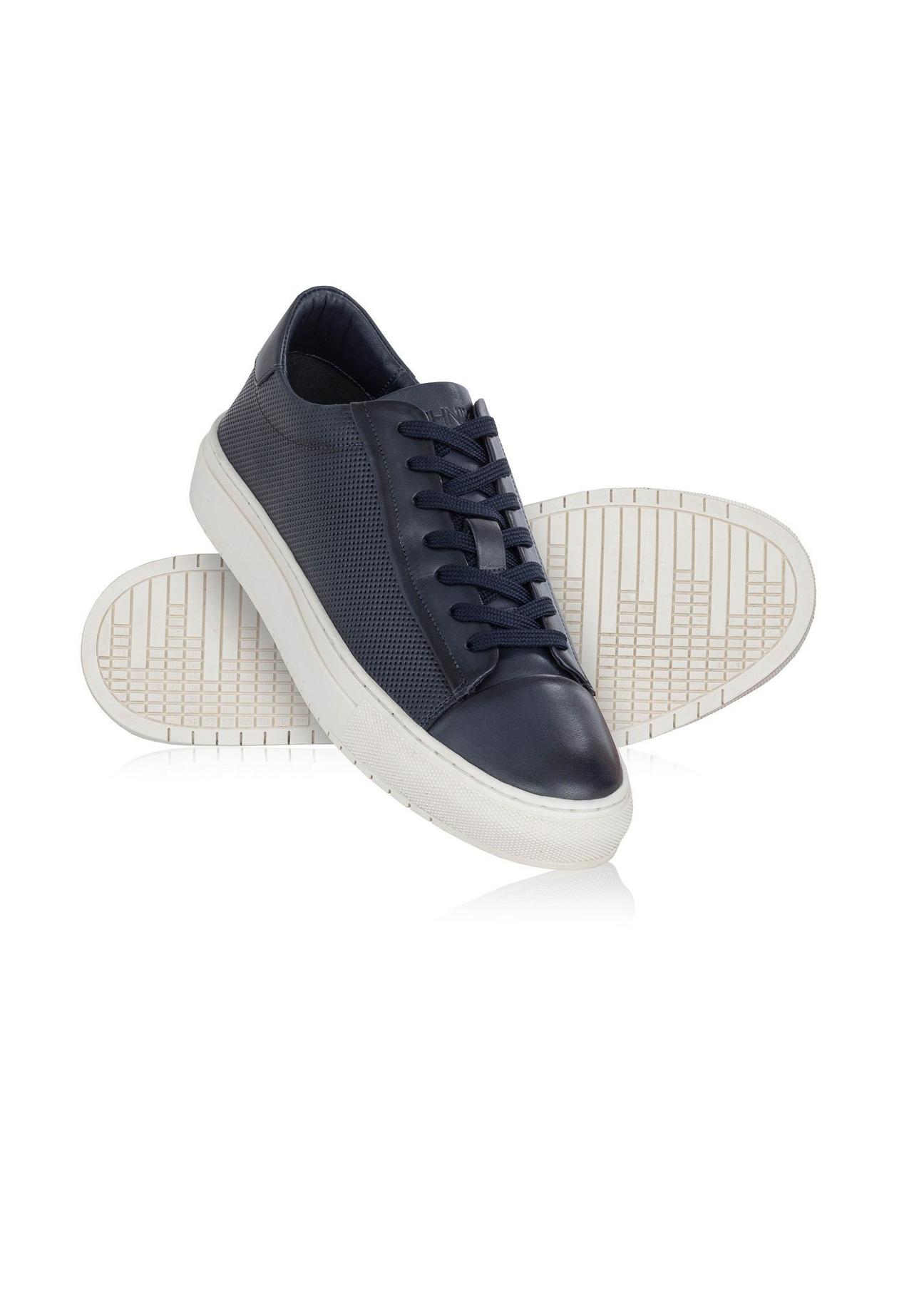 Men's navy blue leather sneakers BUTYM-0458-69(W24)-04