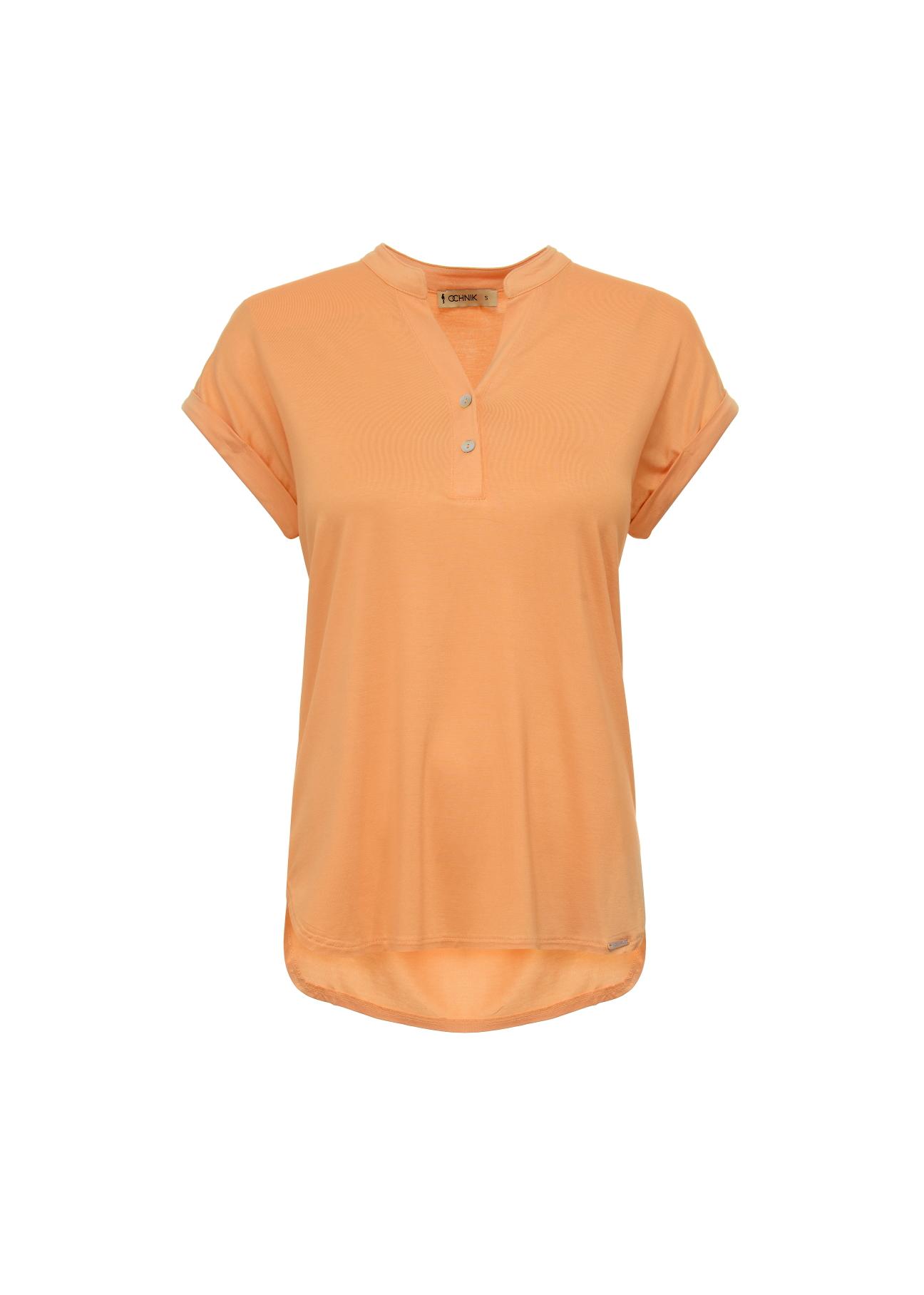 Orange women's V neck blouse BLUDT-0148-30(W22)-02