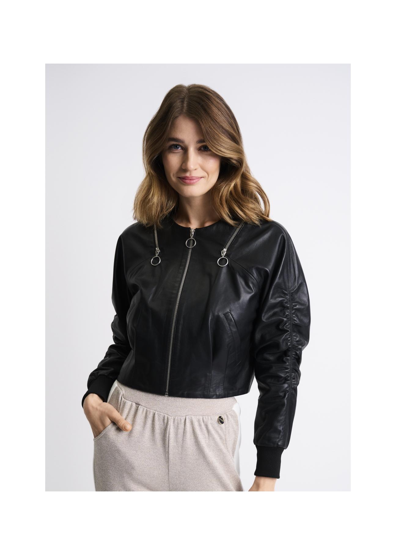 Women's leather jacket with creases KURDS-0350-5339(W22)-01