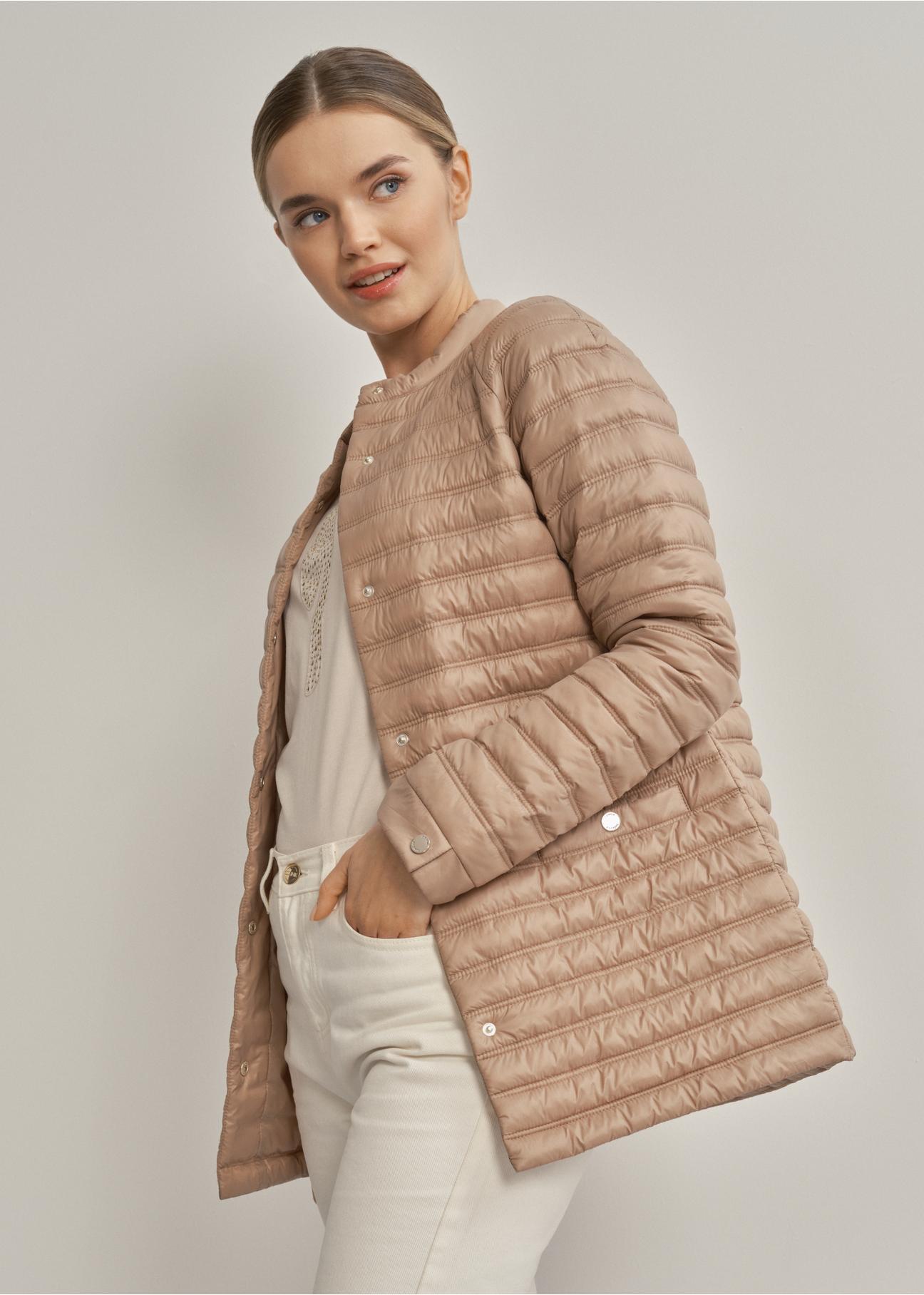 Beige quilted jacket for women KURDT-0428-81(W23)-03