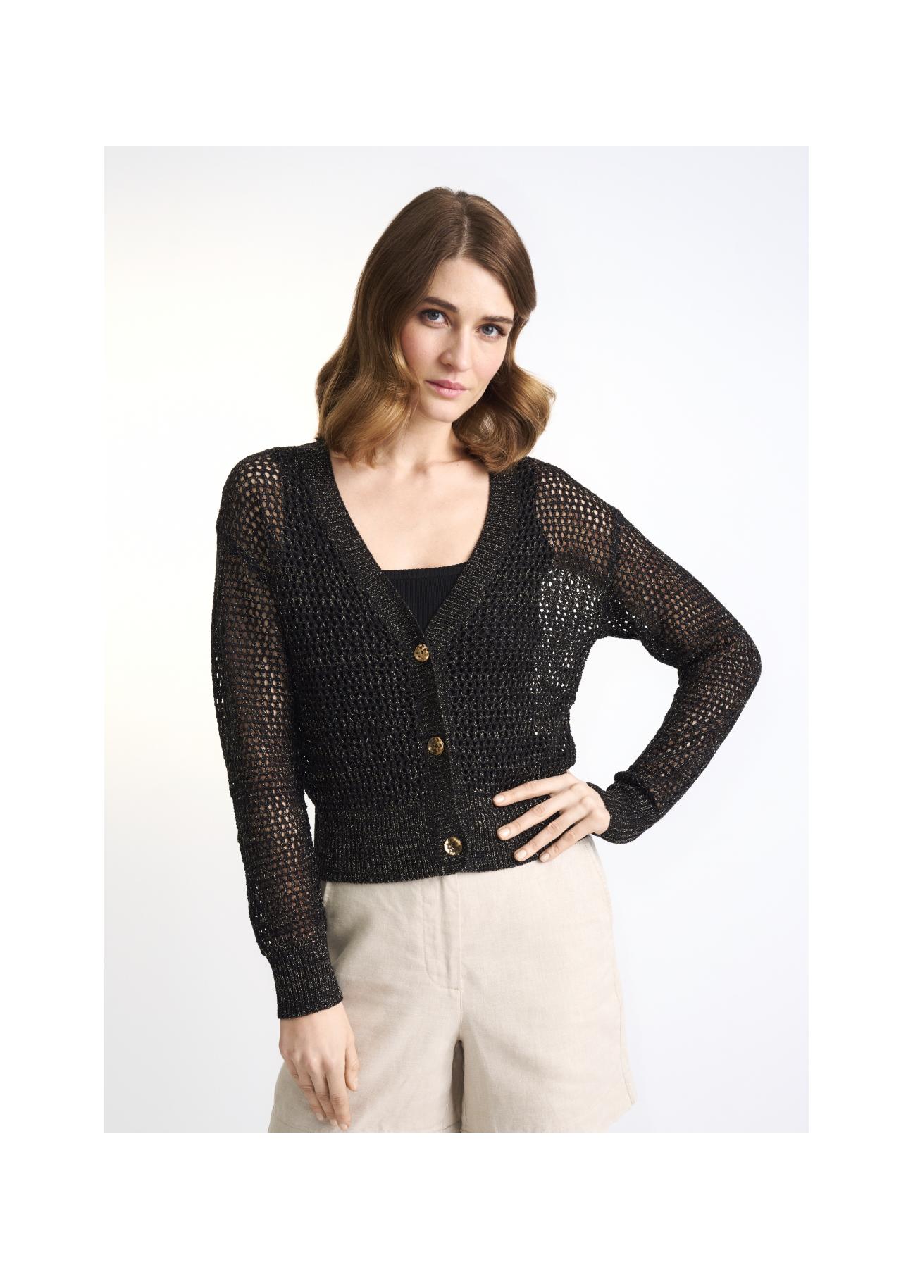 Women's openwork button-up sweater SWEDT-0158-99(W22)-01