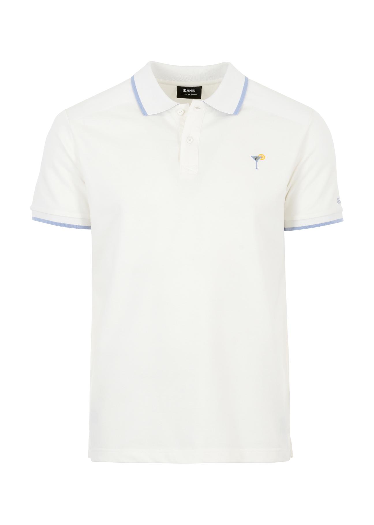 White polo shirt with patch POLMT-0064-11(W23)-03