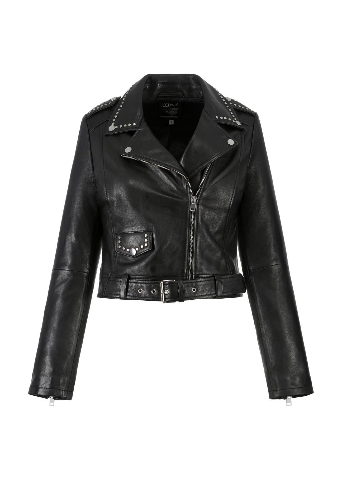 Women's leather jacket with decorative rivets KURDS-0422-1277(W23)-04