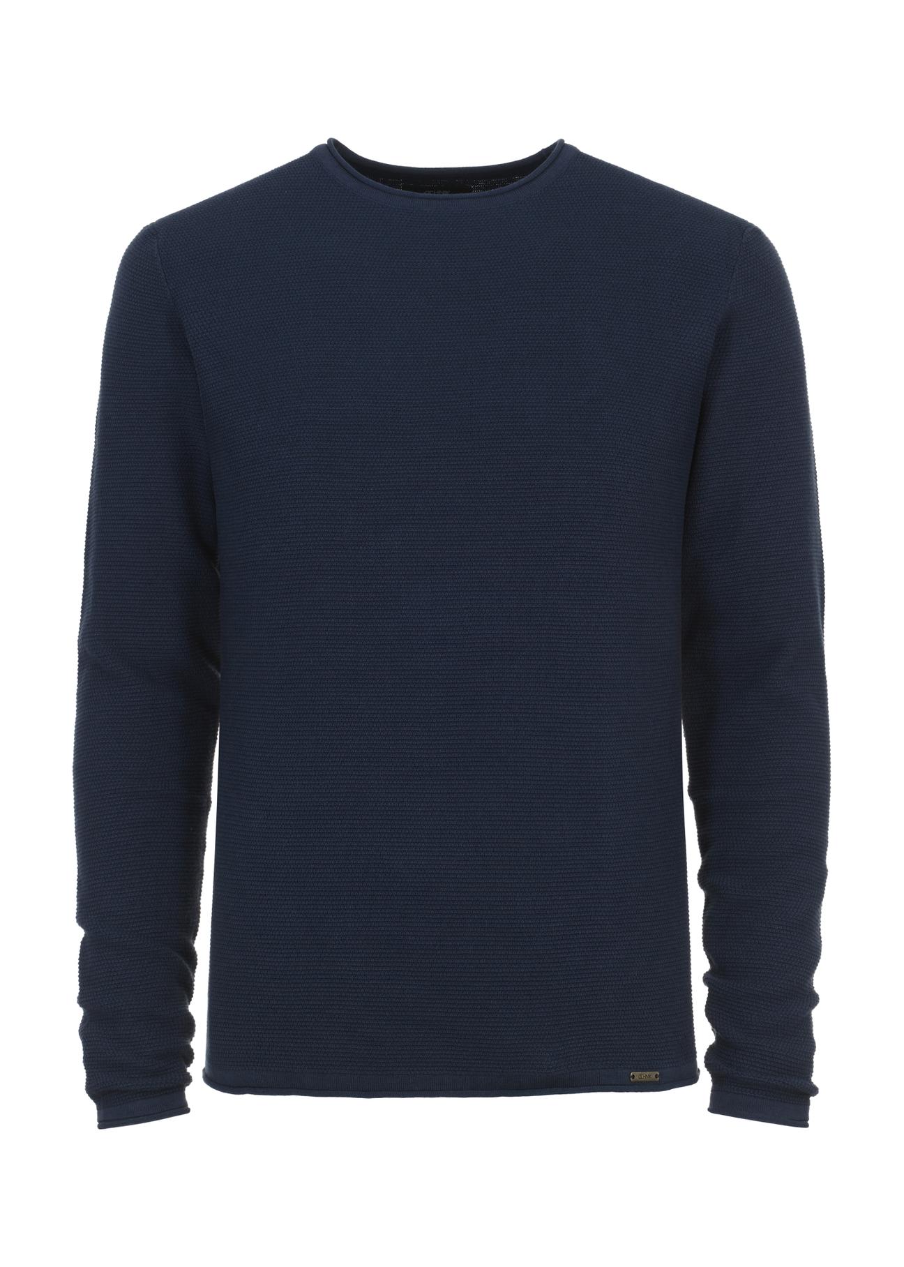 Navy blue men's basic sweater SWEMT-0128-69(W24)-03