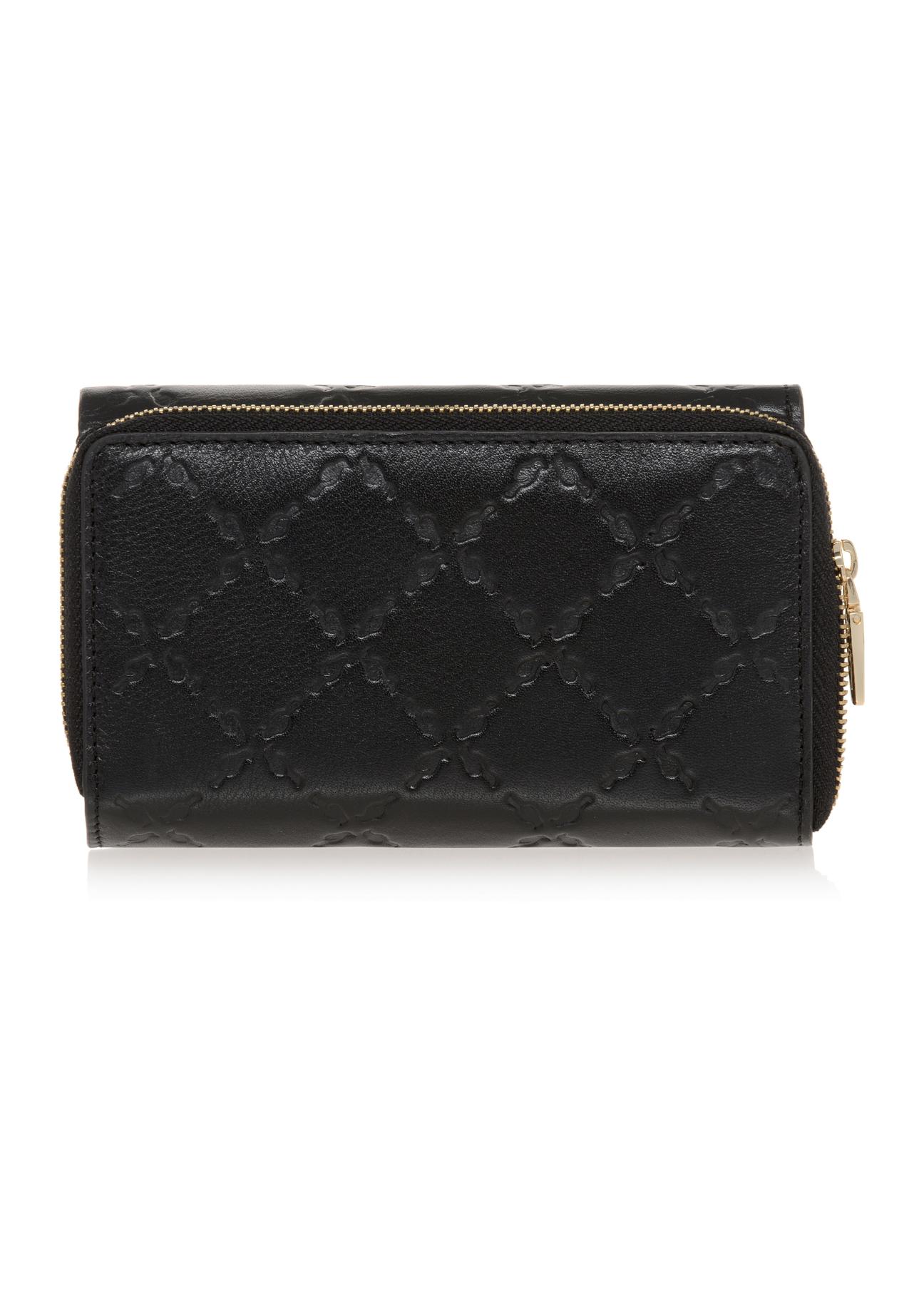 Black leather women's wallet with embossing PORES-0882-99(Z23)-02