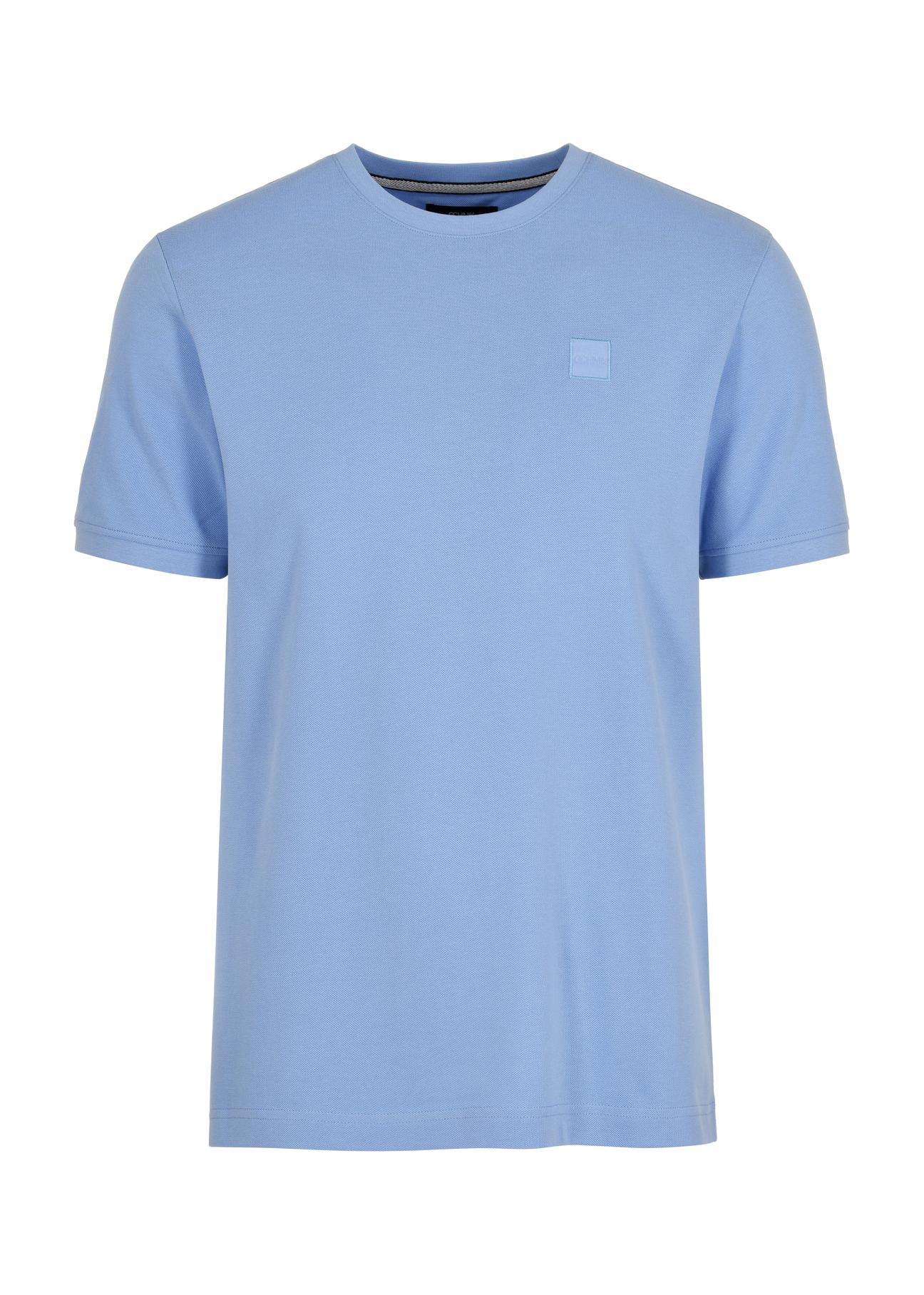 Blue men's basic T-shirt with logo TSHMT-0100-61(W24)-03