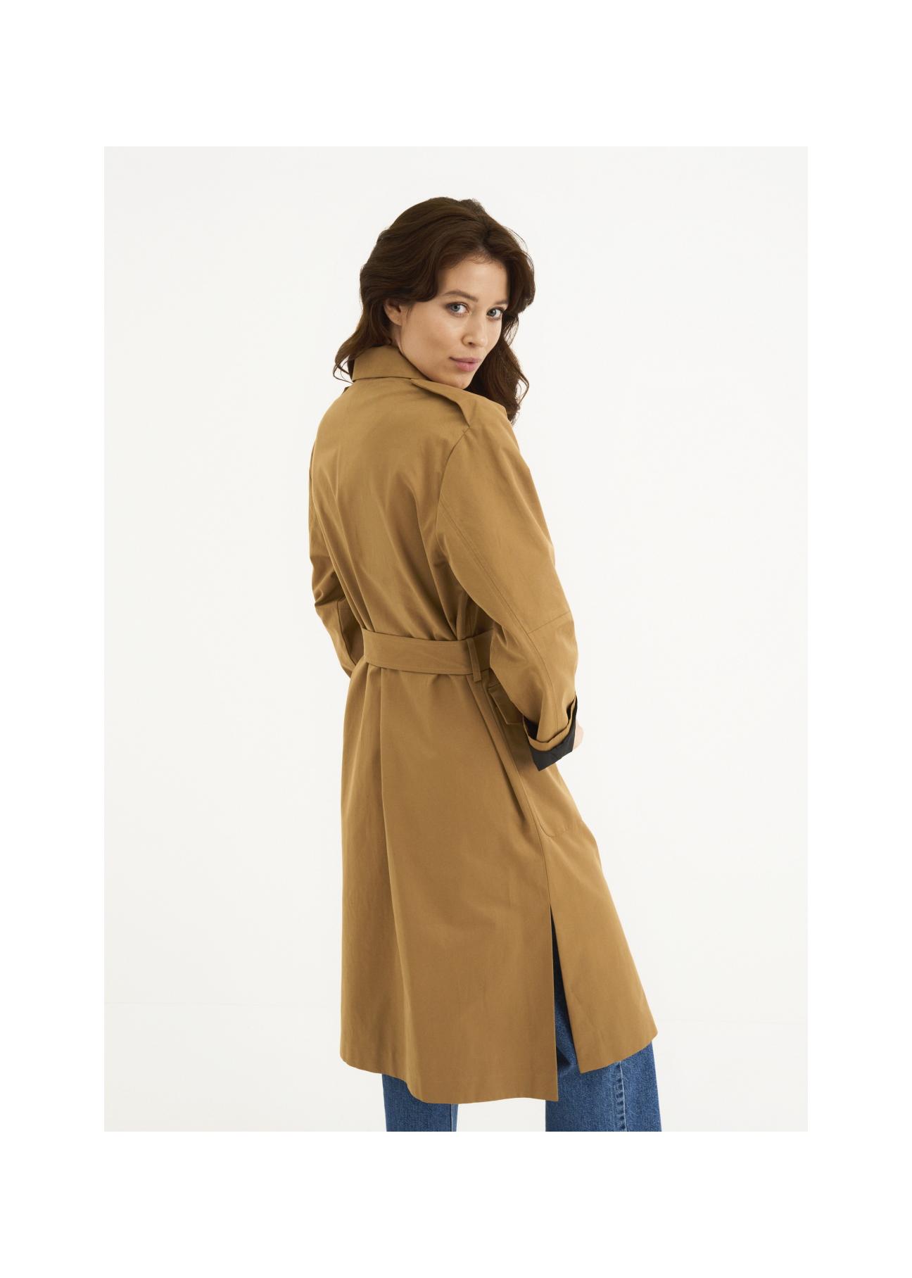 Women's honey colored coat with belt KURDT-0357-81(W22)-03