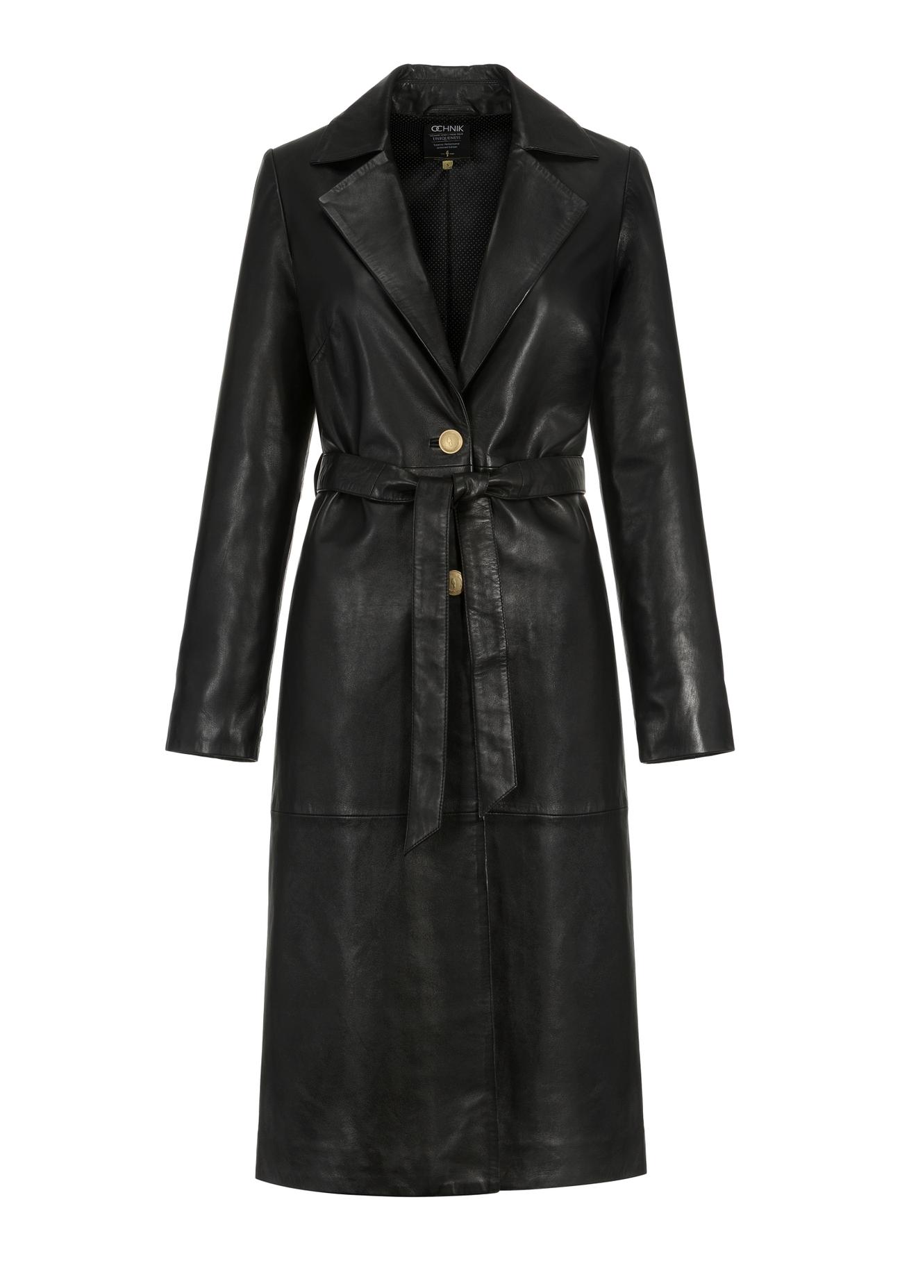 Women's leather coat with belt KURDS-0401-1273(W24)-05