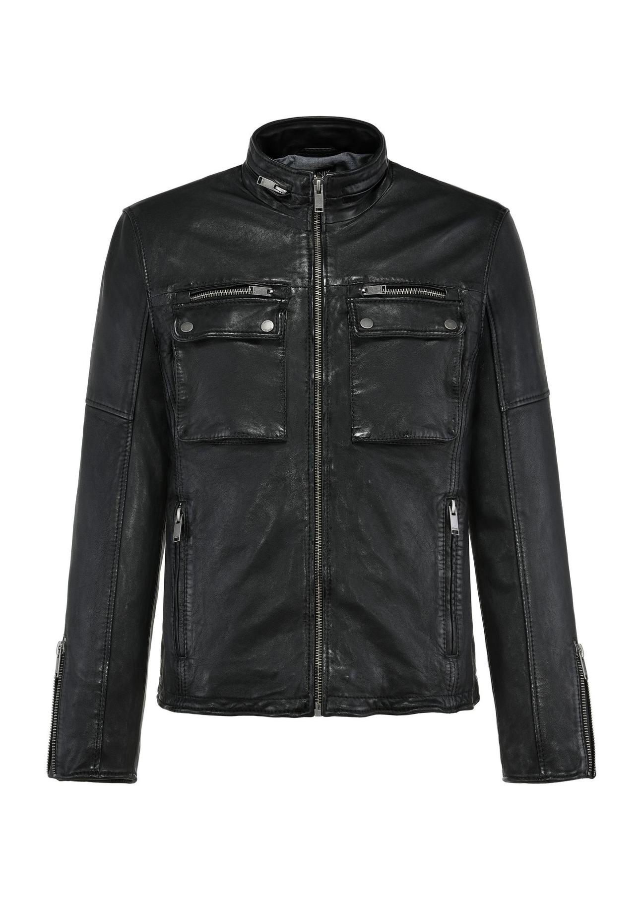 Black men's leather jacket KURMS-0366-2792(W25)-01