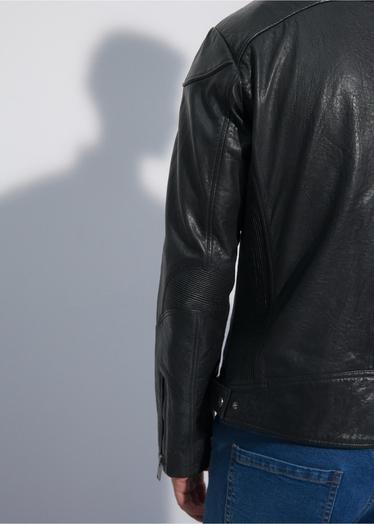 Men's leather jacket with stand-up collar KURMS-0293-1311(W23)-03