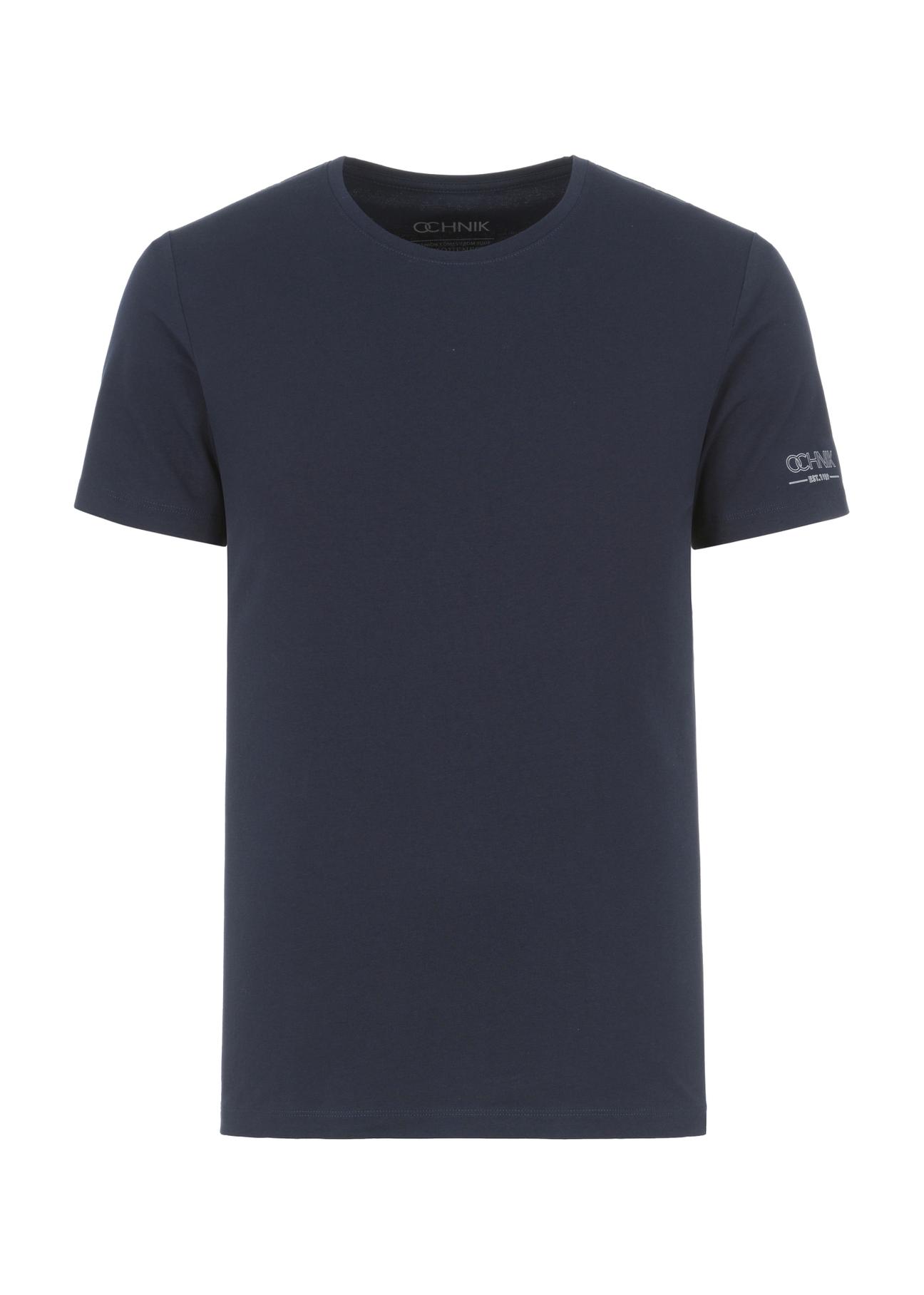 Navy blue basic T-shirt for men with logo TSHMT-0091-69(KS)-04