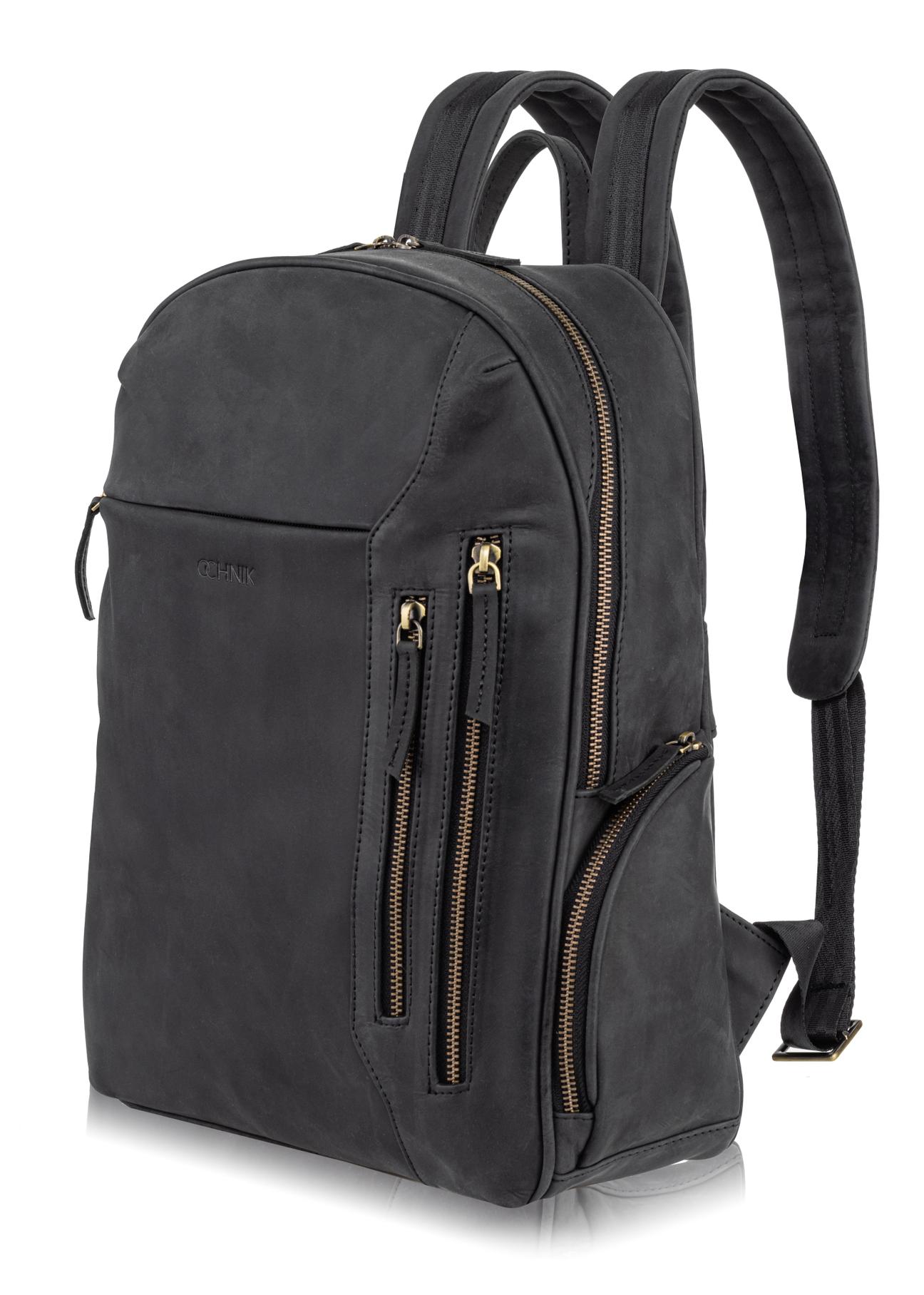 Black leather men's backpack TORMS-0300-99(W23)-02