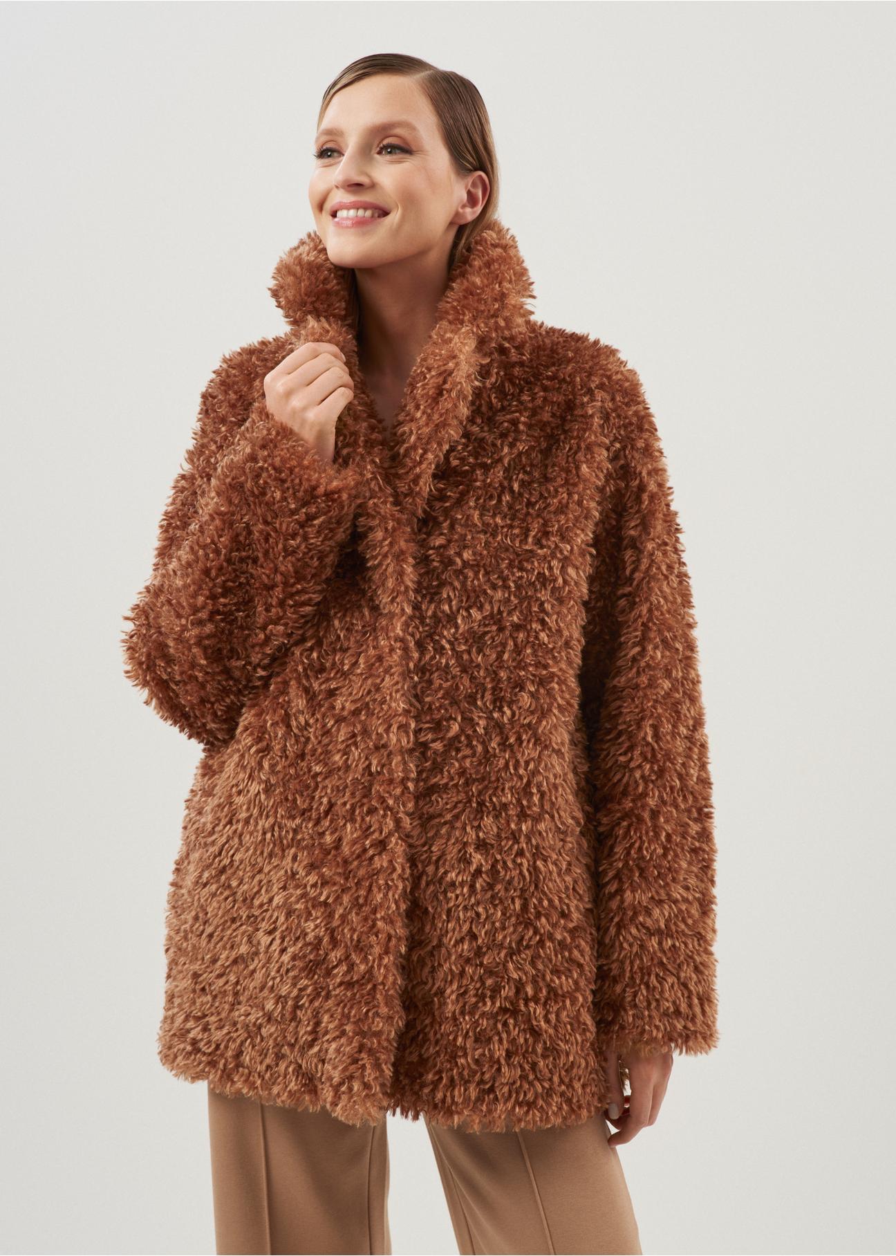 Women's fur coat in brown FUTDP-0040-24(Z23)-01