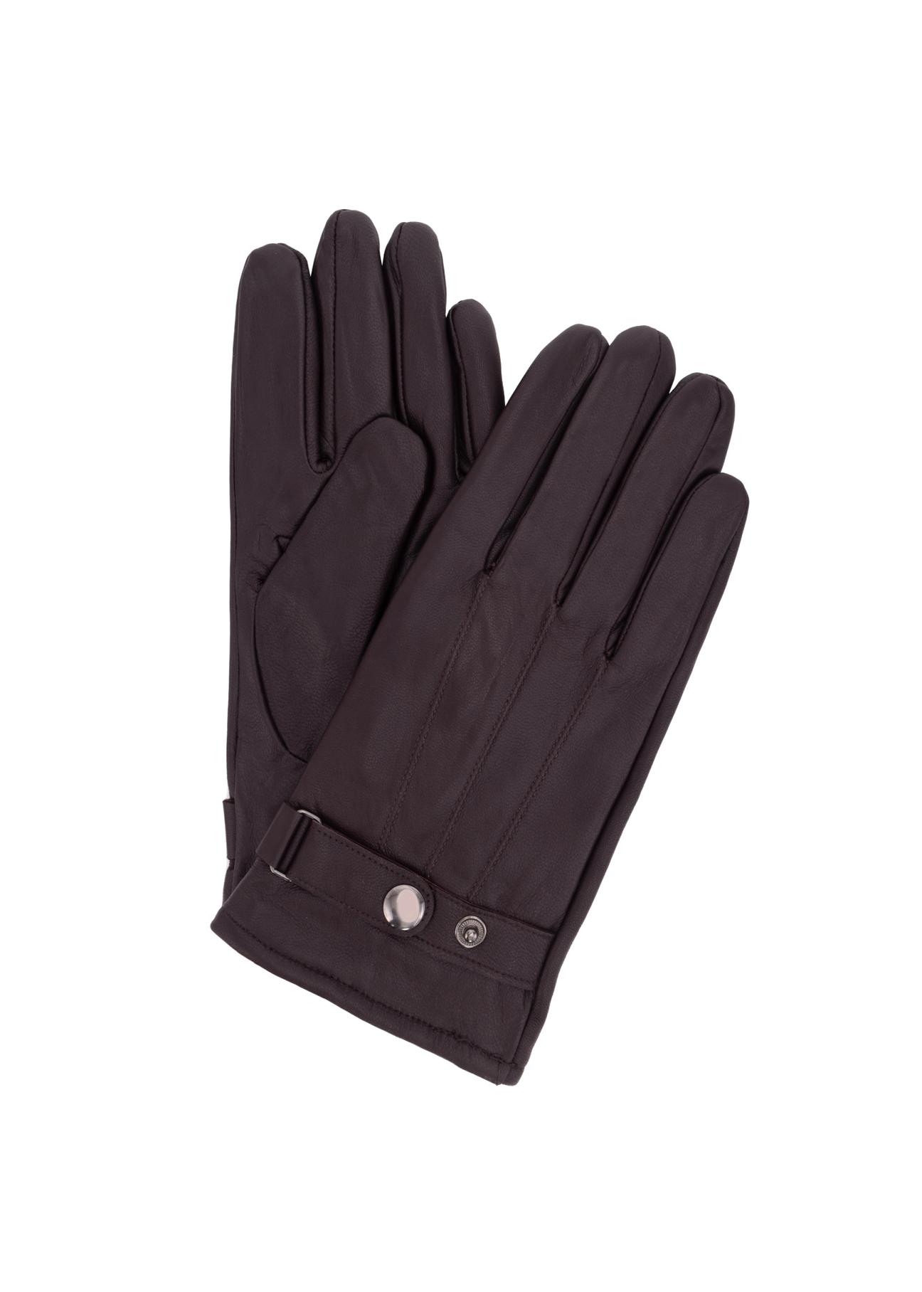 Men's dark brown leather gloves REKMS-0022-90(Z23)-01