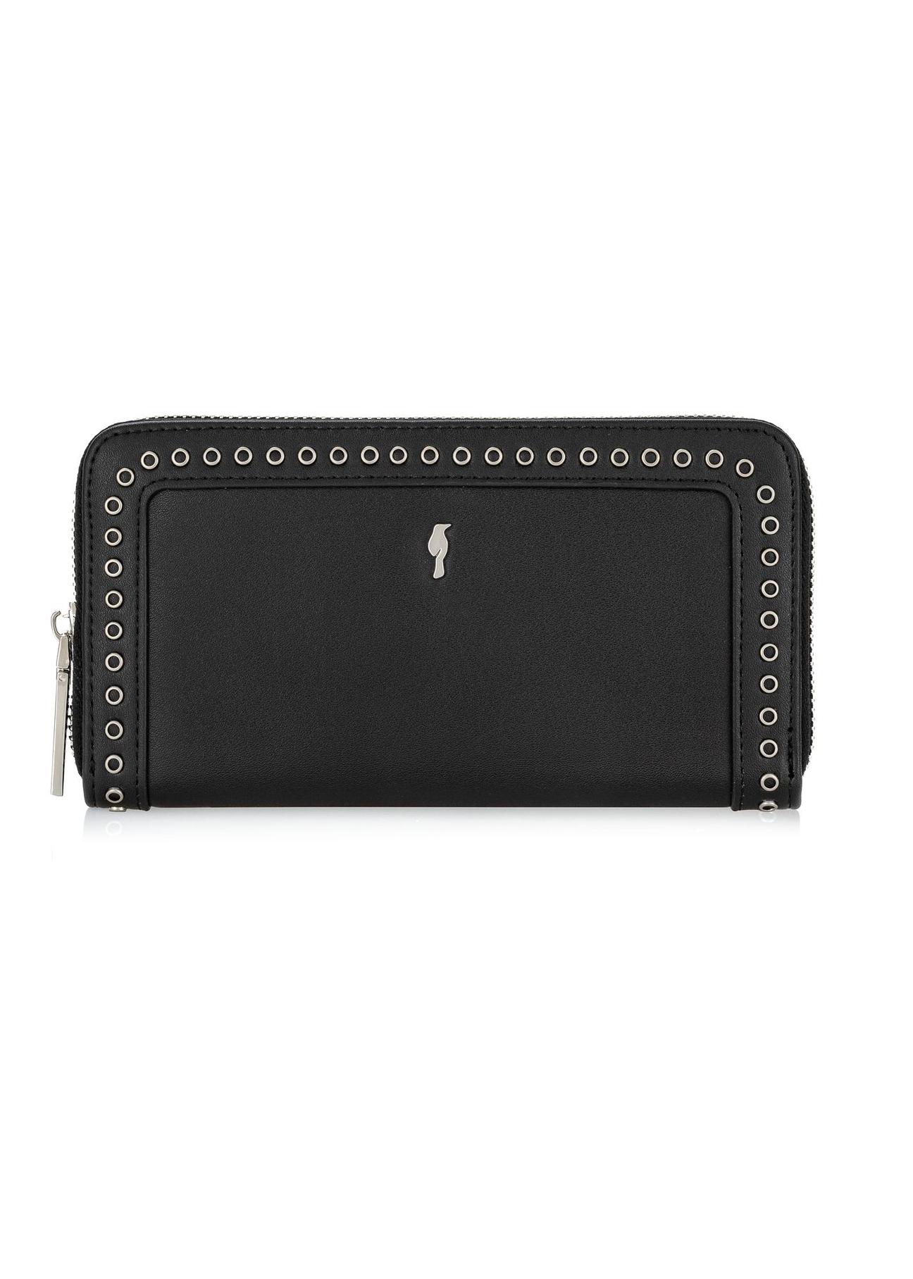 Black large women's wallet with rivets POREC-0383-99(W24)-01