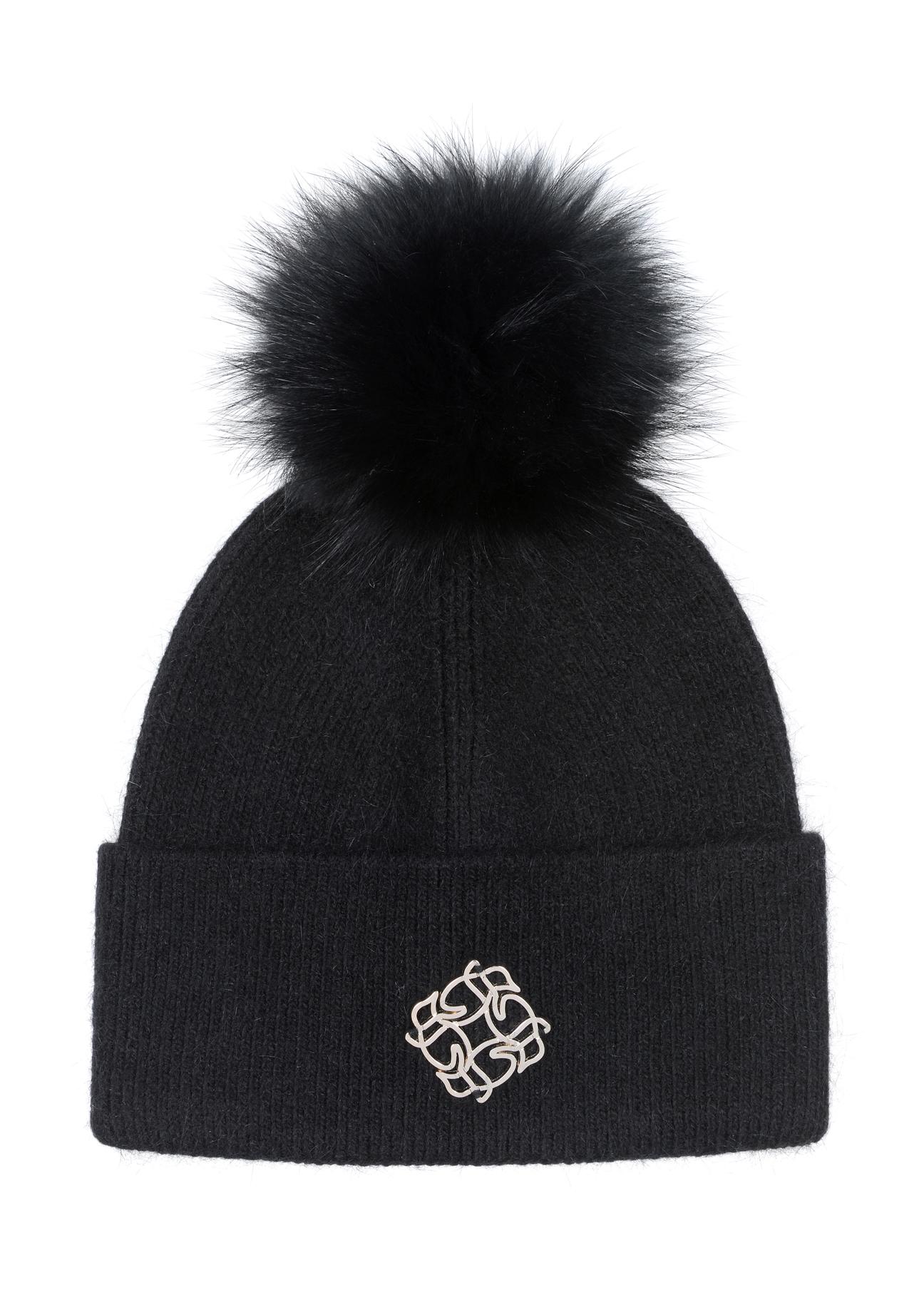 Black women's cap with pompom CZADT-0153-99(Z23)-02