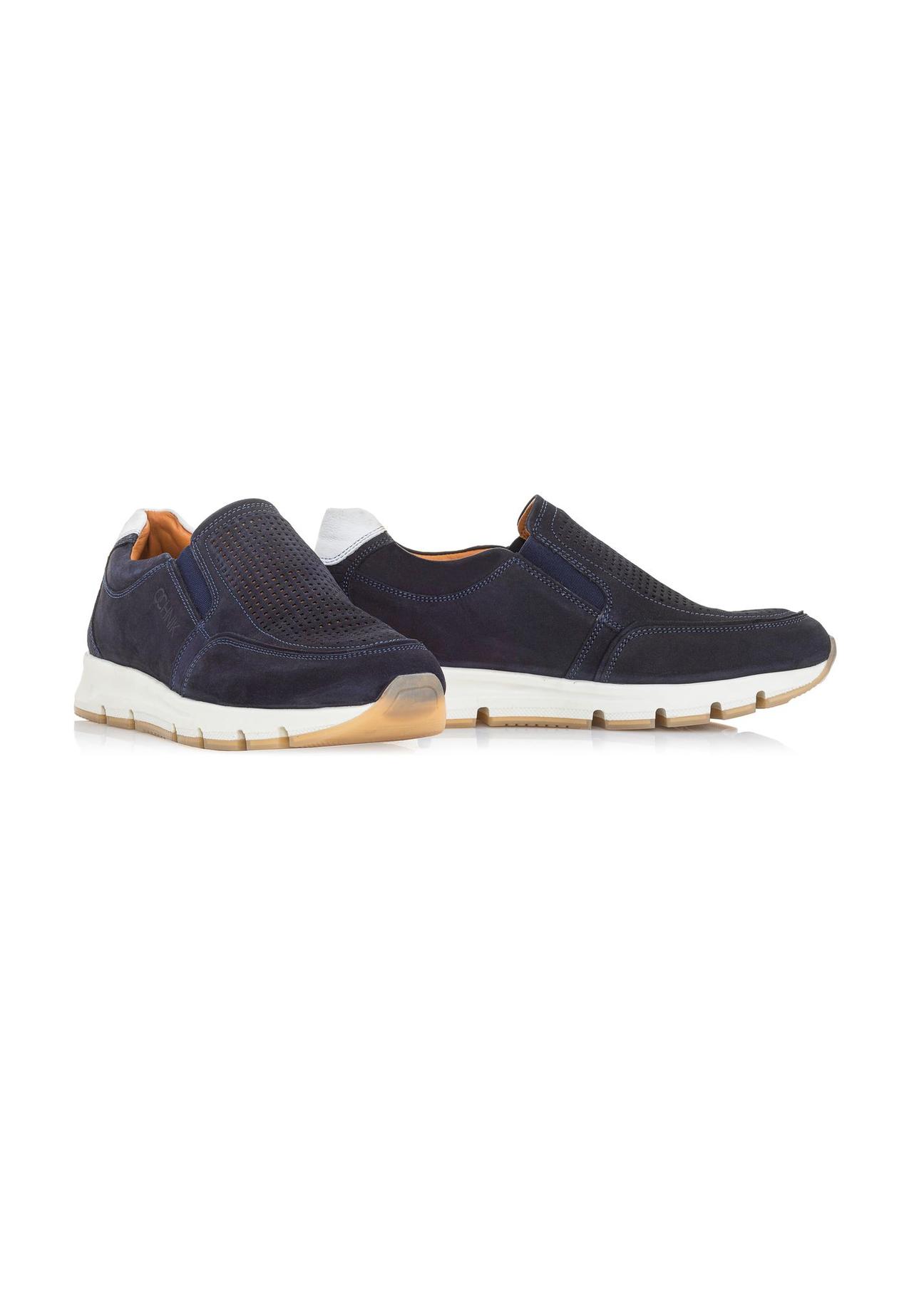 Navy blue leather men's sneakers BUTYM-0433-69(W23)-02