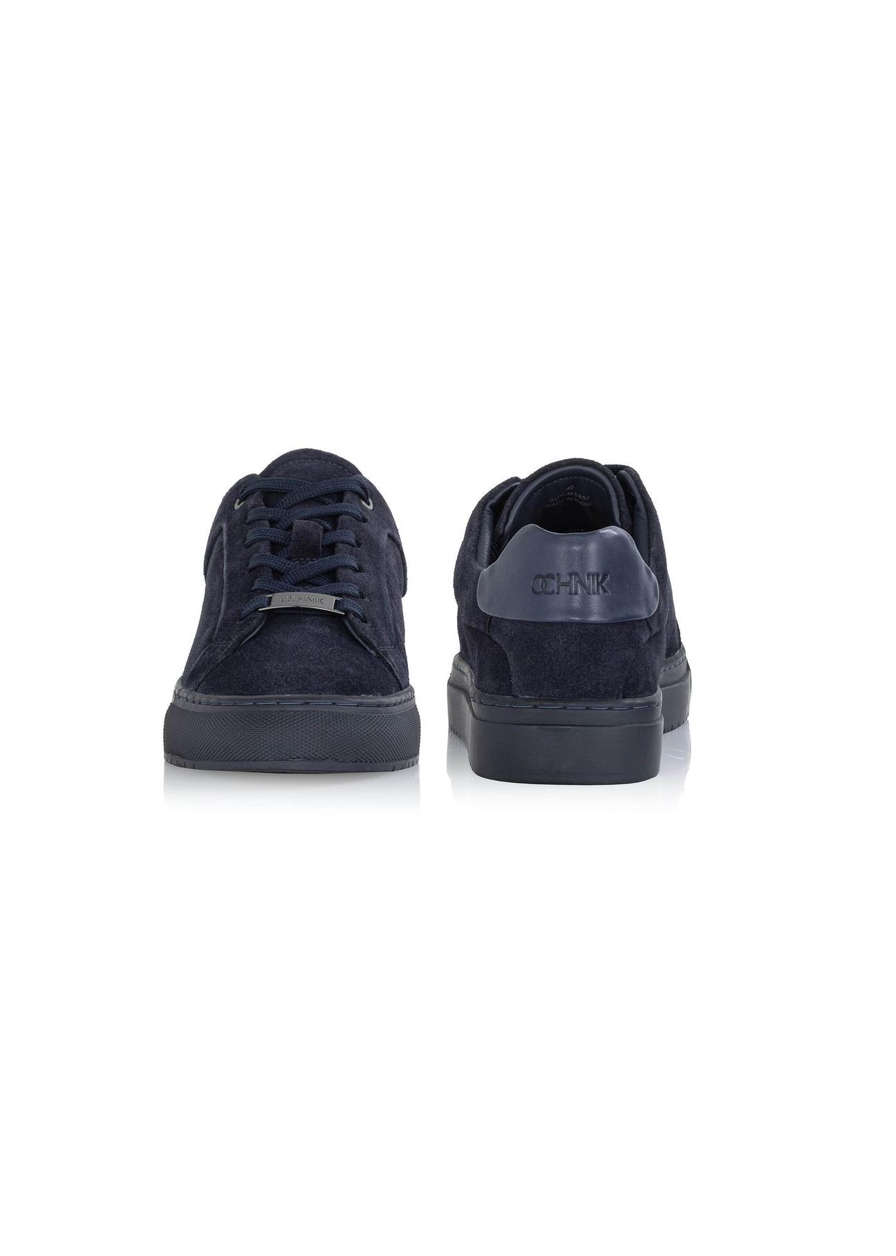 Men's navy blue leather sneakers BUTYM-0457-69(W24)-03