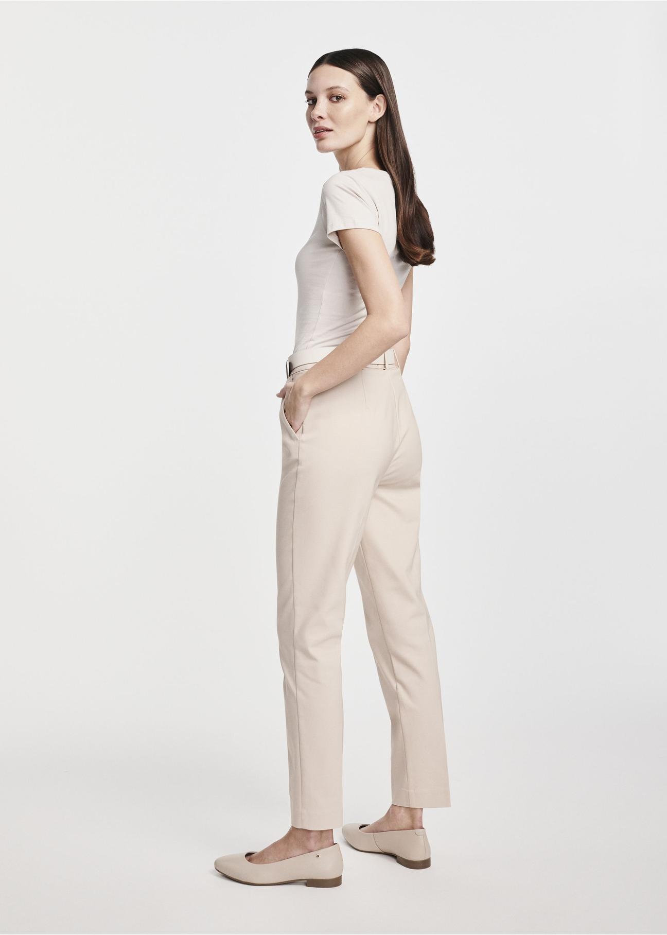 Beige women's pleated trousers SPODT-0090-82(W25)-04