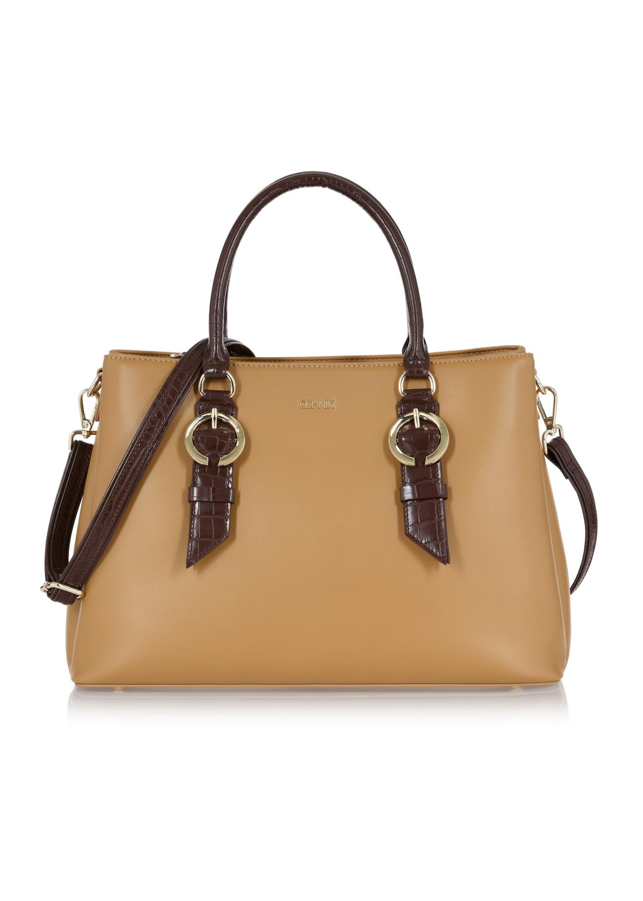 Beige imitation leather shopper bag TOREC-0892-81(W24)-01