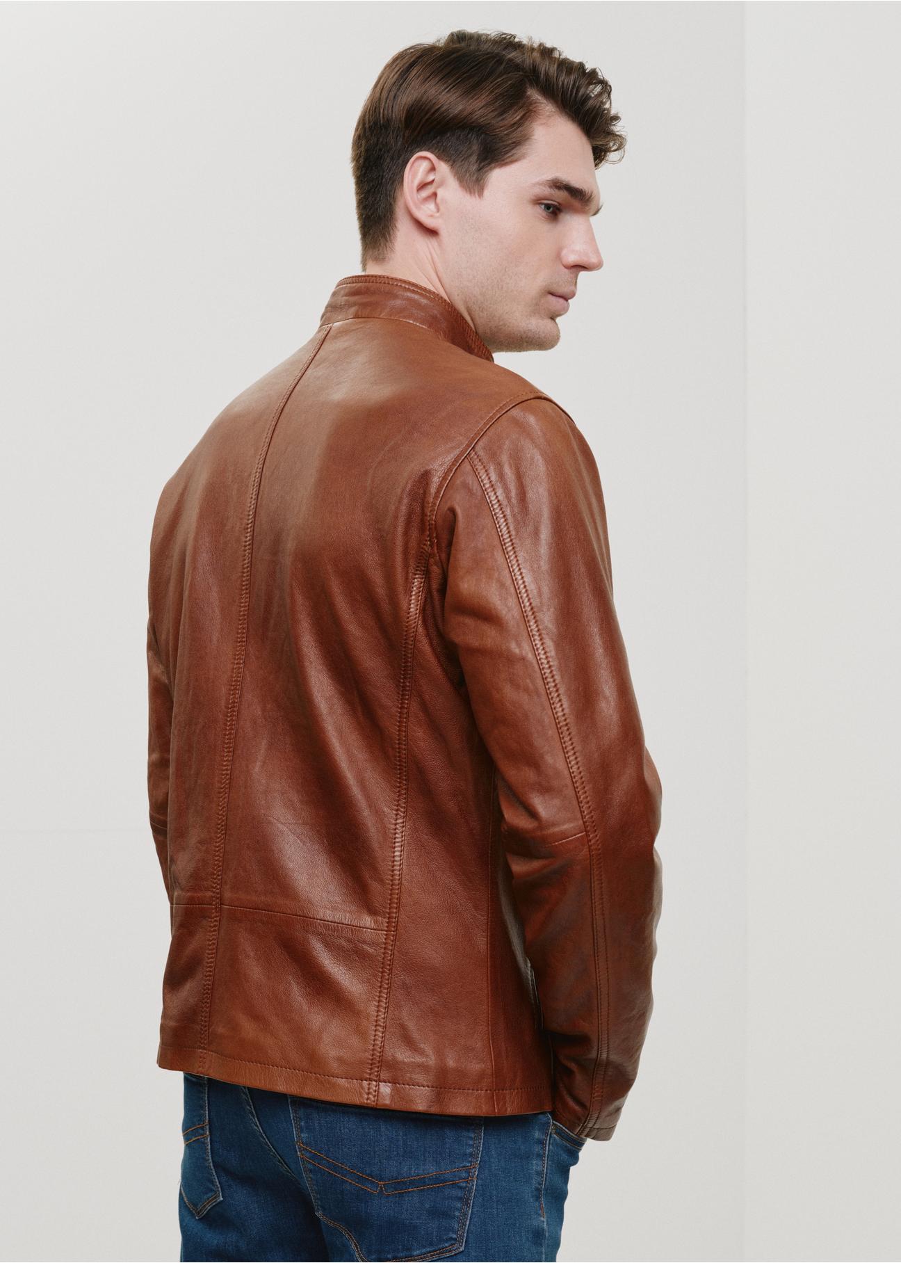 Cognac leather jacket for men KURMS-0327-1362(W24)-03