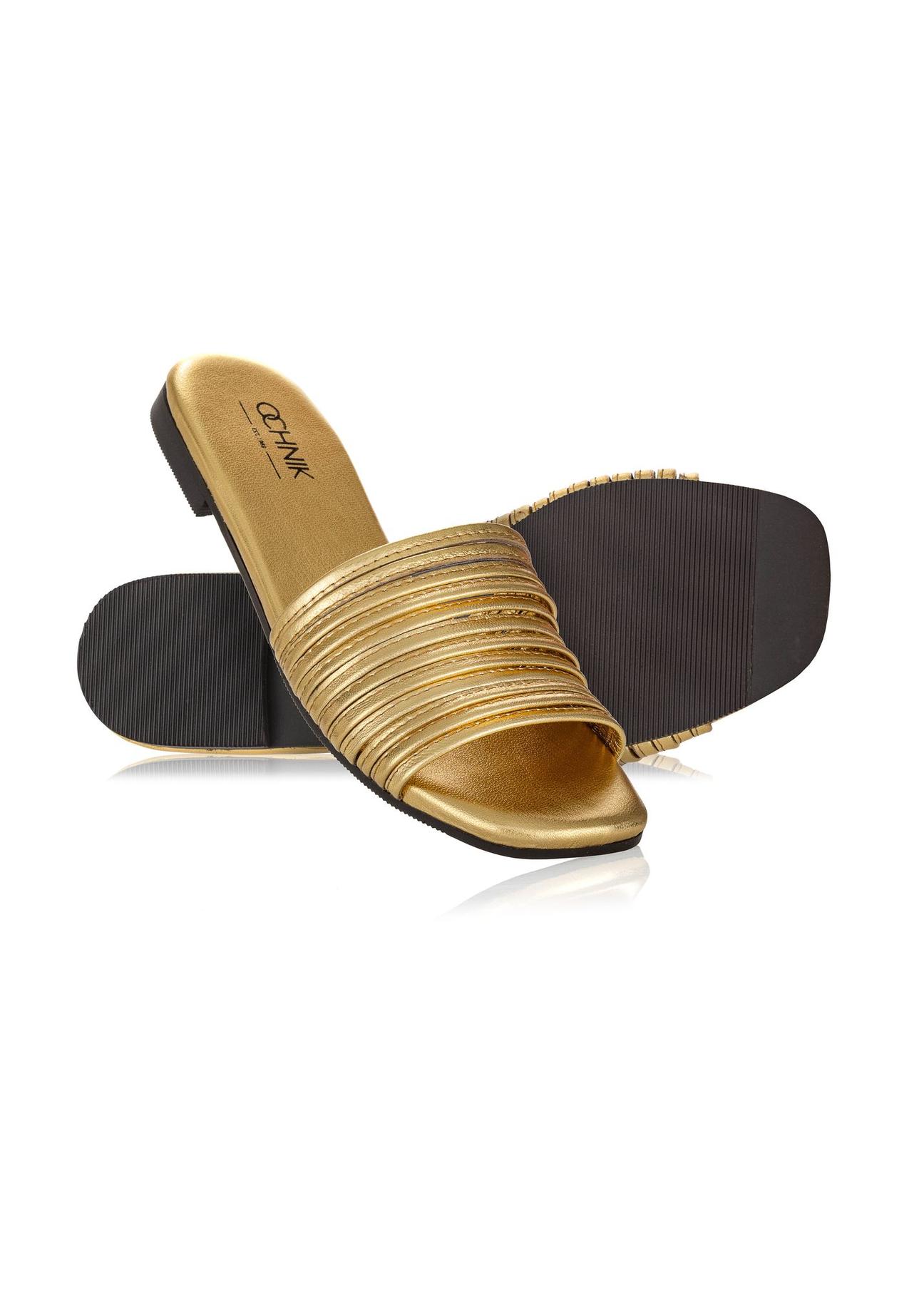 Women's gold leather flip-flops BUTYD-1048-28(W24)-03