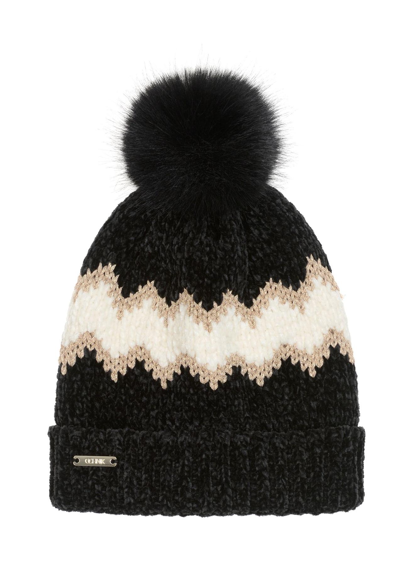 Black women's cap with pompom CZADT-0086A-99(Z23)-02