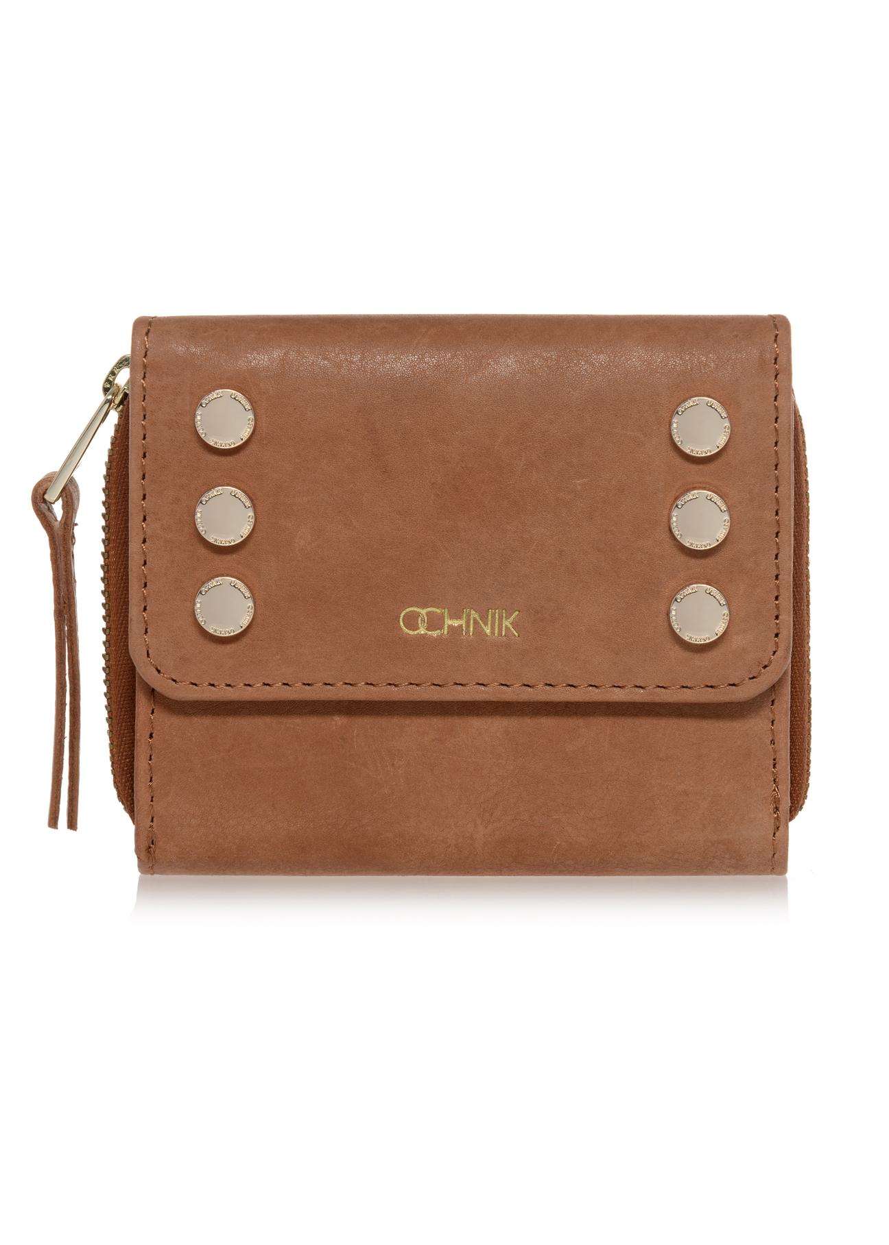 Brown leather women's wallet with rivets PORES-0853-88(W23)-01