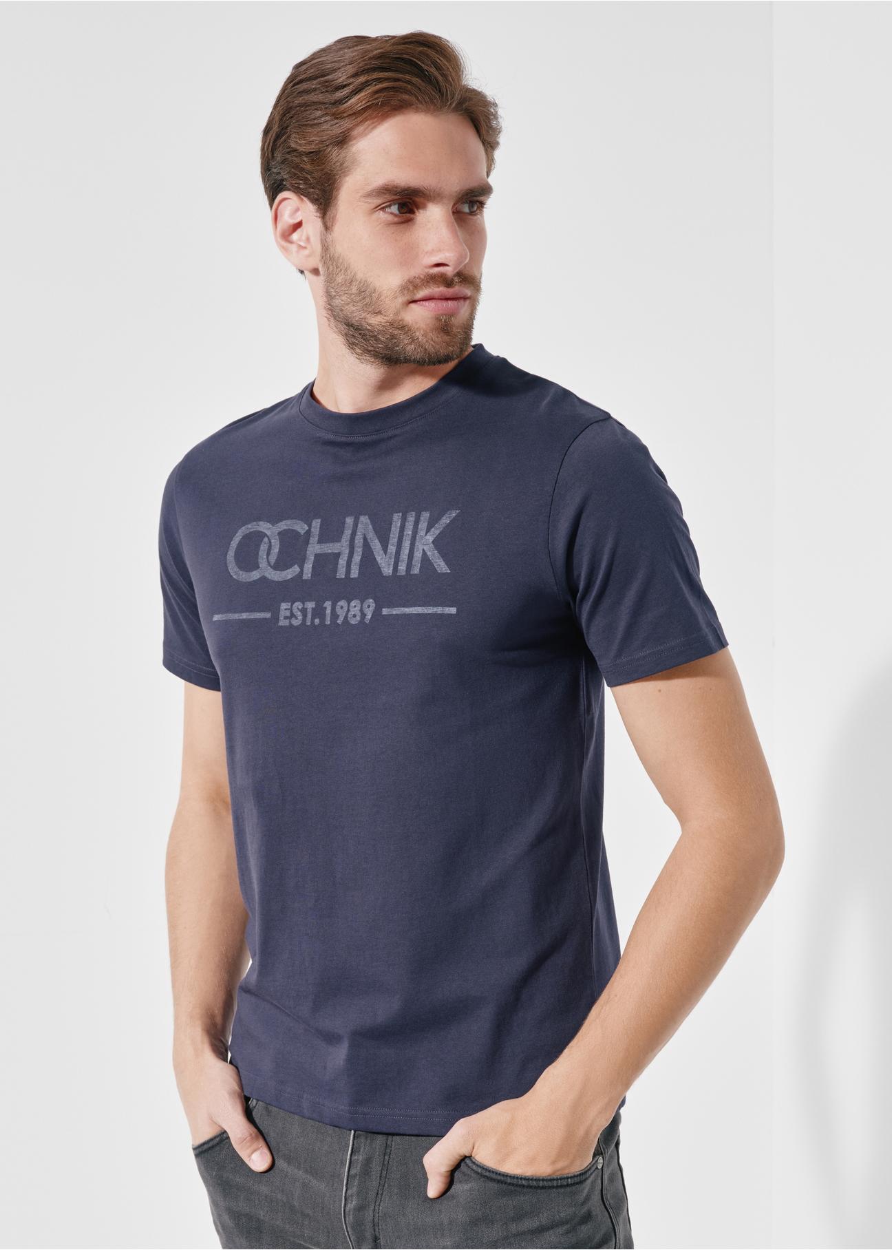 Men's navy blue T-shirt with logo TSHMT-0095-68(W24)-02