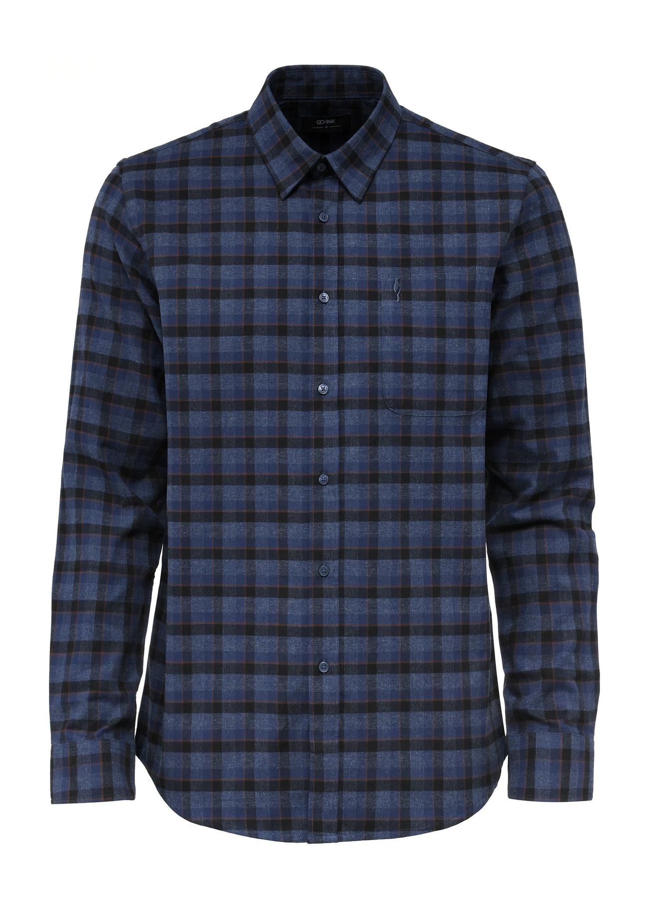 Navy blue men's checkered shirt KOSMT-0333-68(Z24)-04